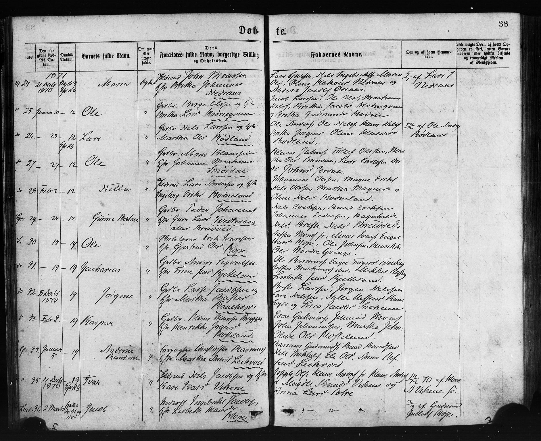 Lindås Sokneprestembete, AV/SAB-A-76701/H/Haa/Haaa/L0018: Parish register (official) no. A 18, 1869-1885, p. 33