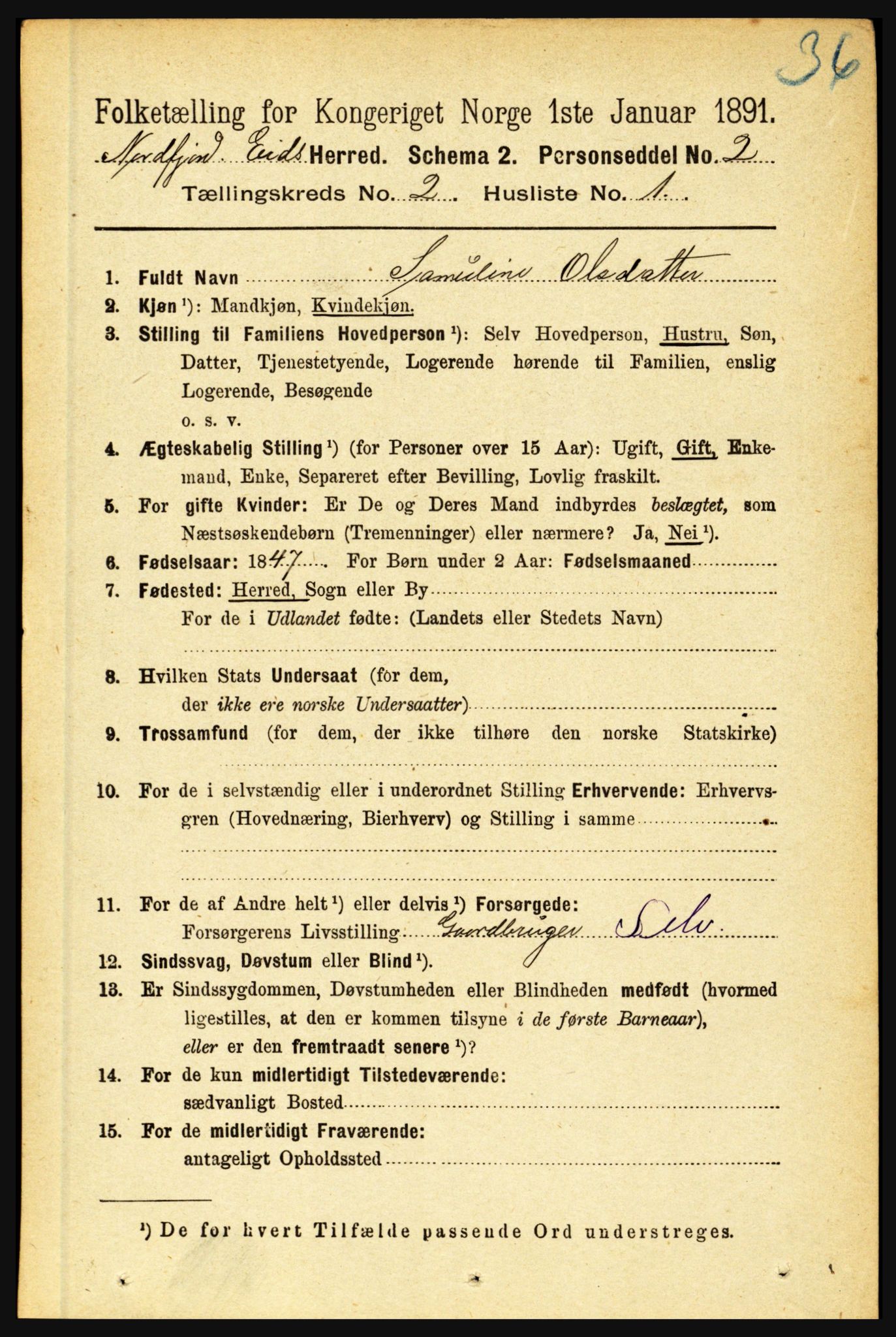 RA, 1891 census for 1443 Eid, 1891, p. 311