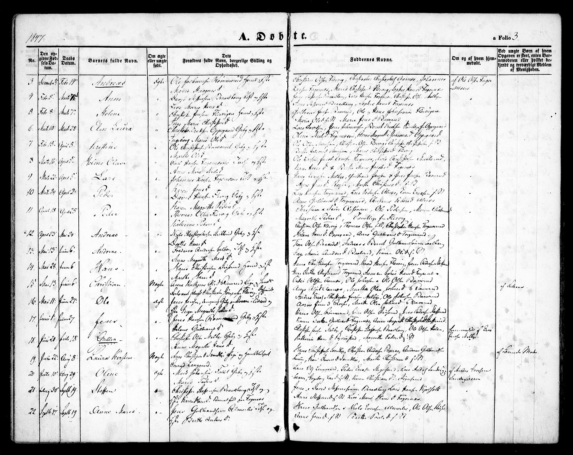 Hurdal prestekontor Kirkebøker, SAO/A-10889/F/Fb/L0001: Parish register (official) no. II 1, 1846-1859, p. 3