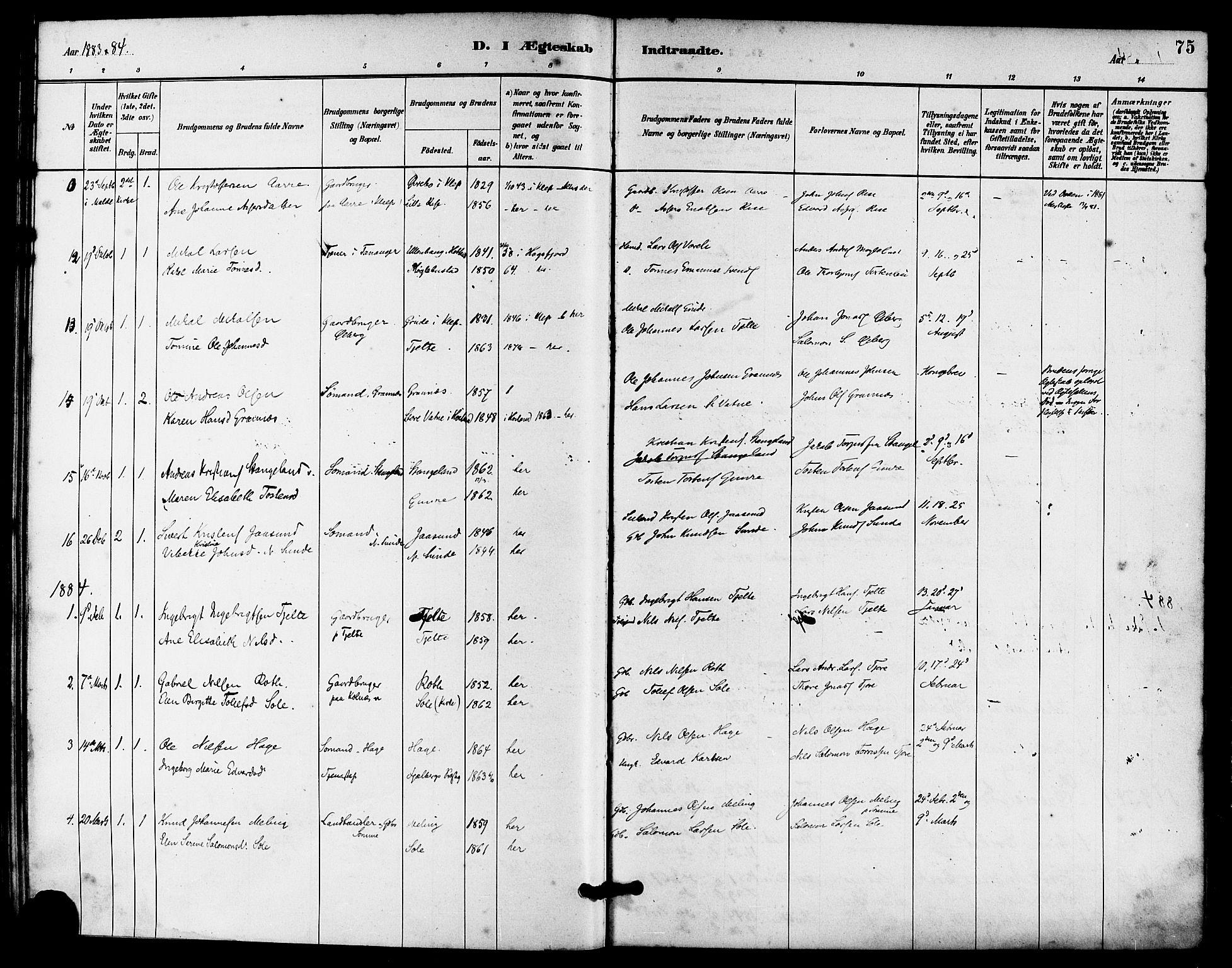 Håland sokneprestkontor, SAST/A-101802/001/30BA/L0010: Parish register (official) no. A 9, 1883-1888, p. 75