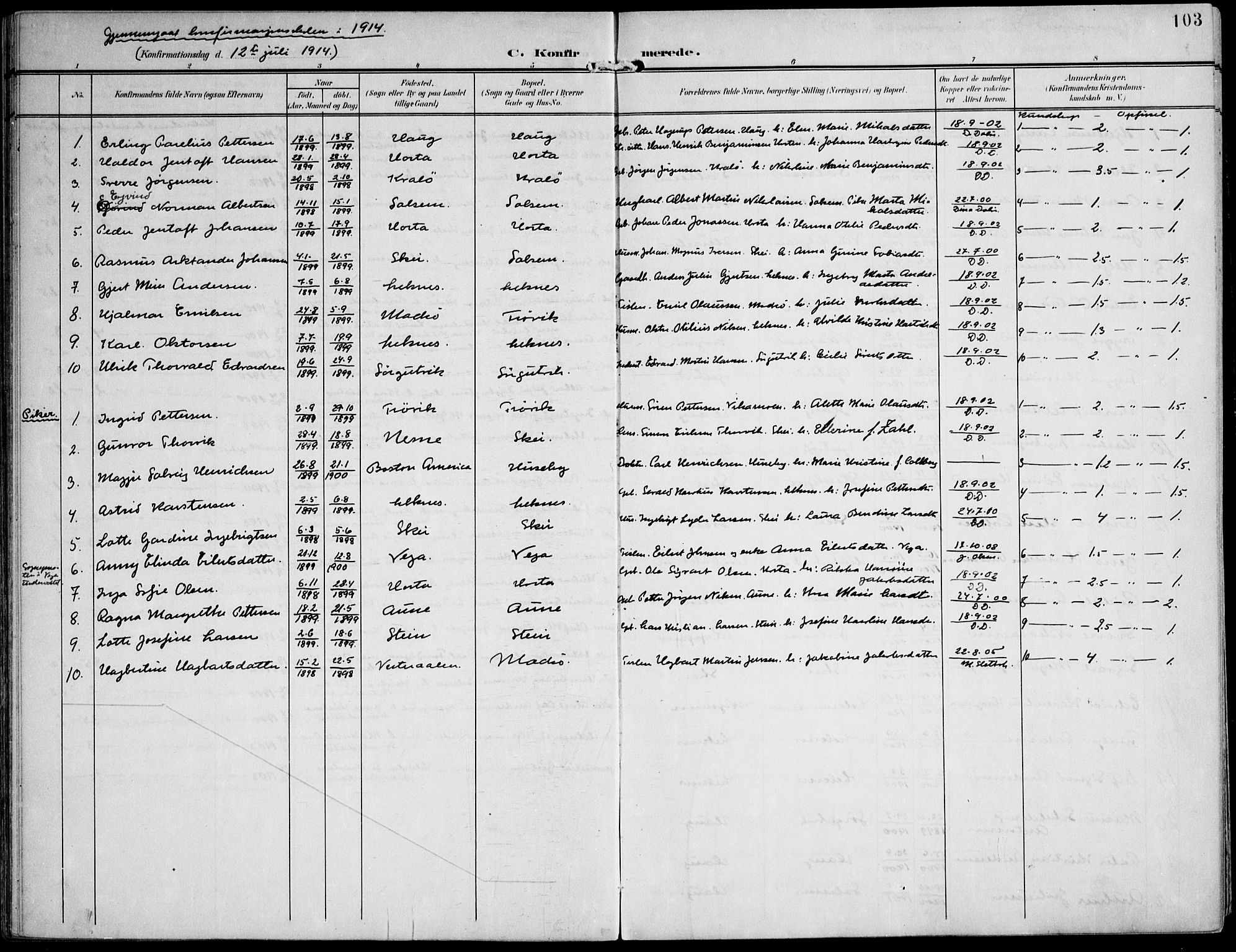 Ministerialprotokoller, klokkerbøker og fødselsregistre - Nord-Trøndelag, SAT/A-1458/788/L0698: Parish register (official) no. 788A05, 1902-1921, p. 103