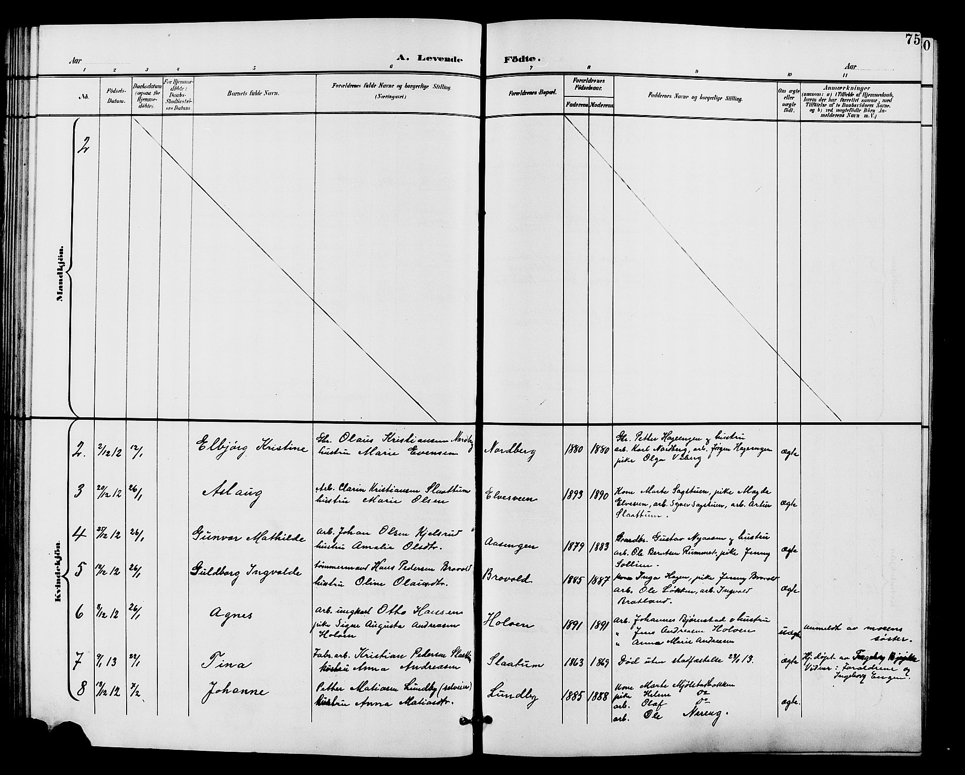 Vardal prestekontor, SAH/PREST-100/H/Ha/Hab/L0011: Parish register (copy) no. 11, 1899-1913, p. 75