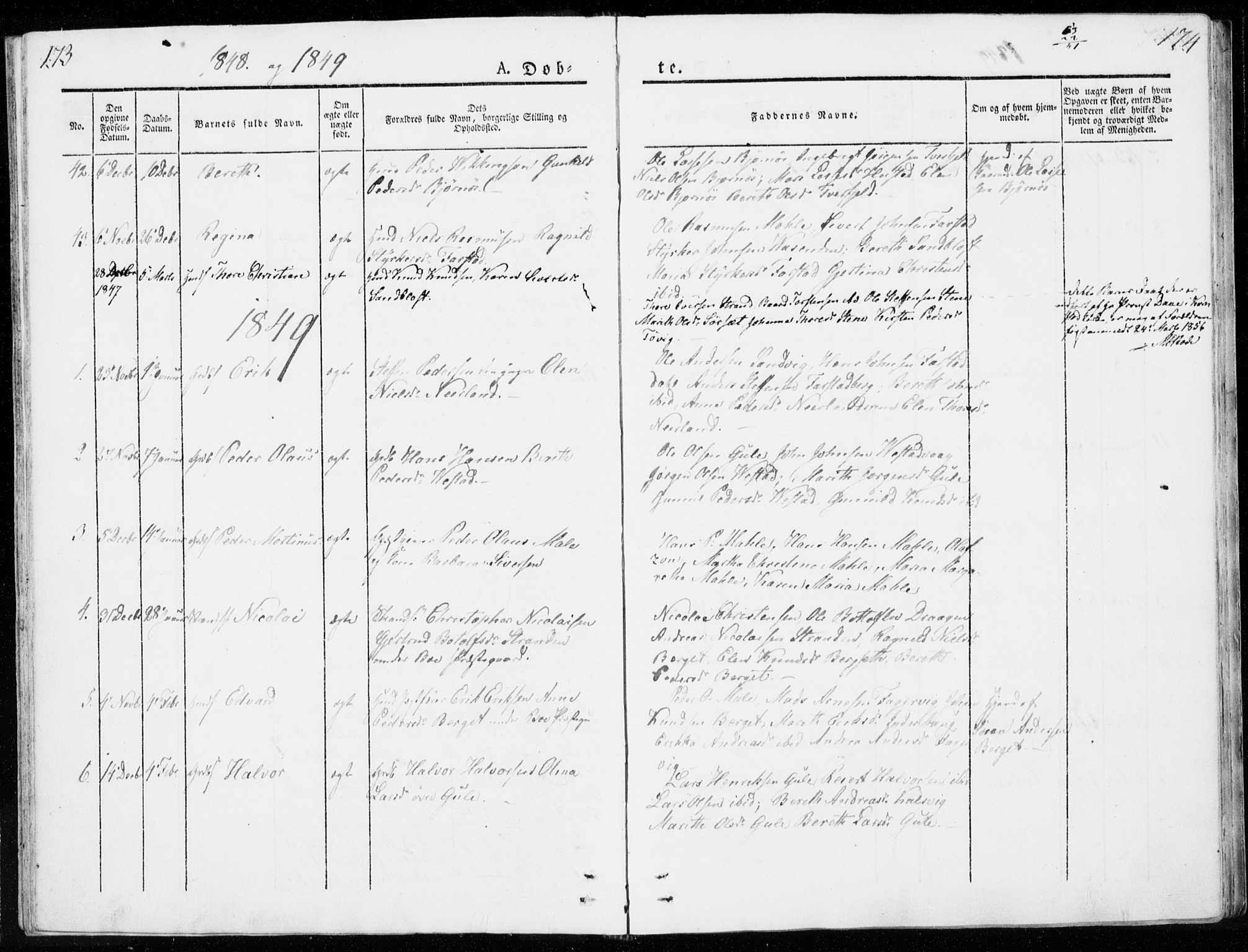 Ministerialprotokoller, klokkerbøker og fødselsregistre - Møre og Romsdal, SAT/A-1454/566/L0766: Parish register (official) no. 566A05, 1842-1851, p. 173-174