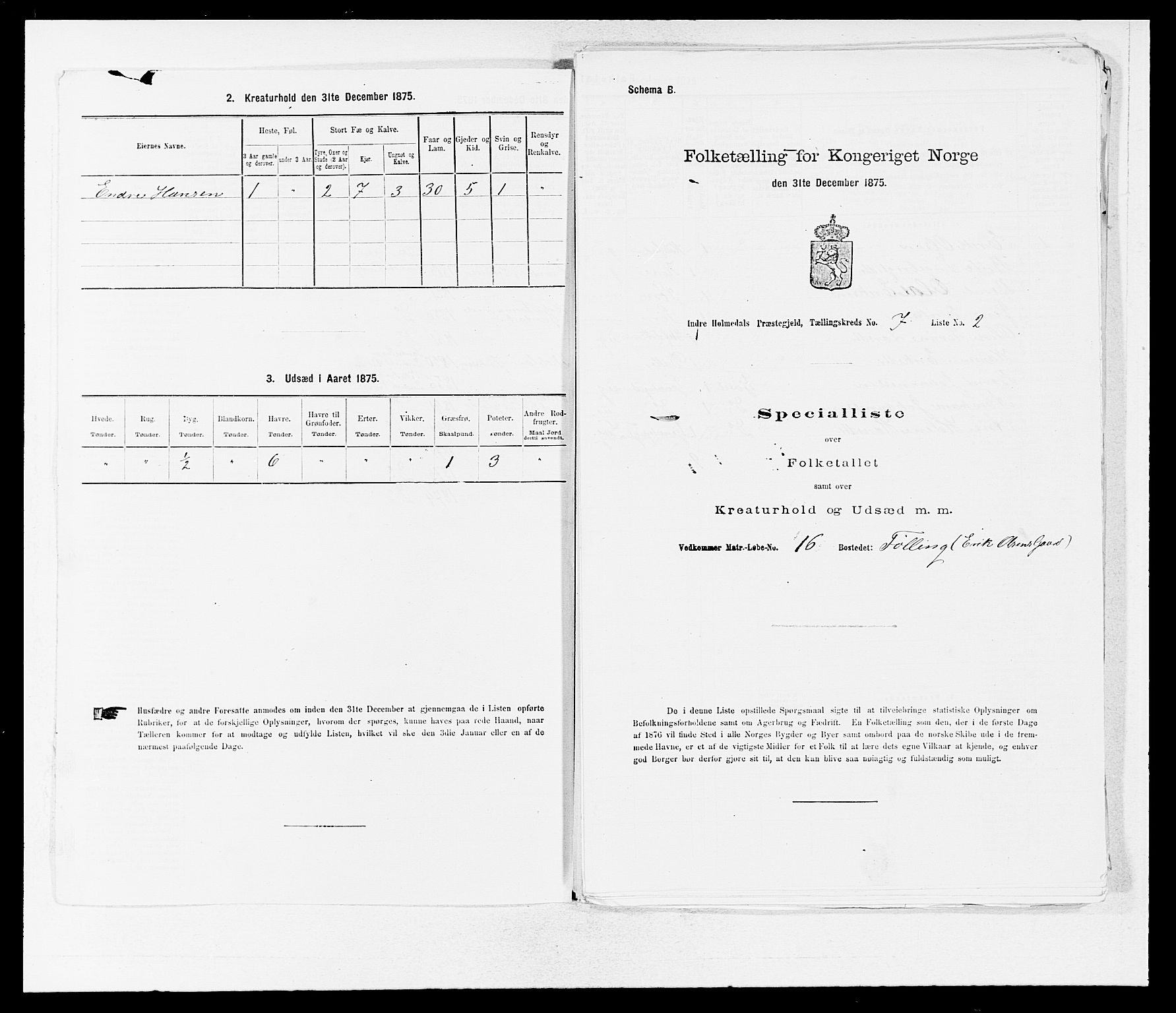 SAB, 1875 census for 1430P Indre Holmedal, 1875, p. 783