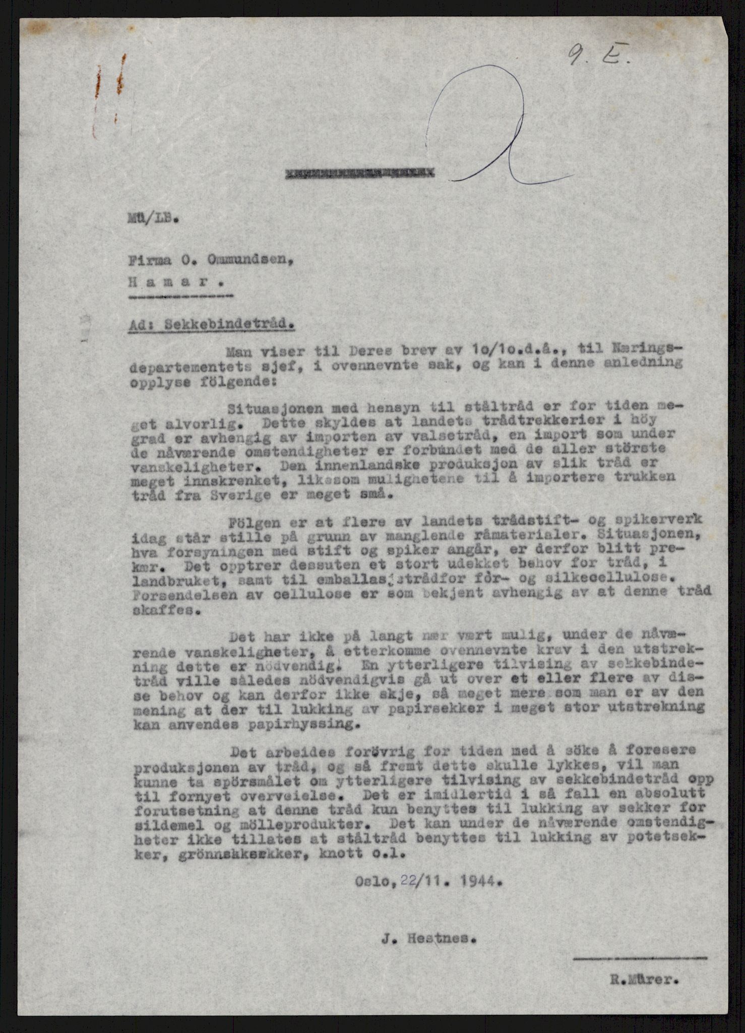 Direktoratet for industriforsyning, Sekretariatet, AV/RA-S-4153/D/Df/L0055: 9. Metallkontoret, 1940-1945, p. 69