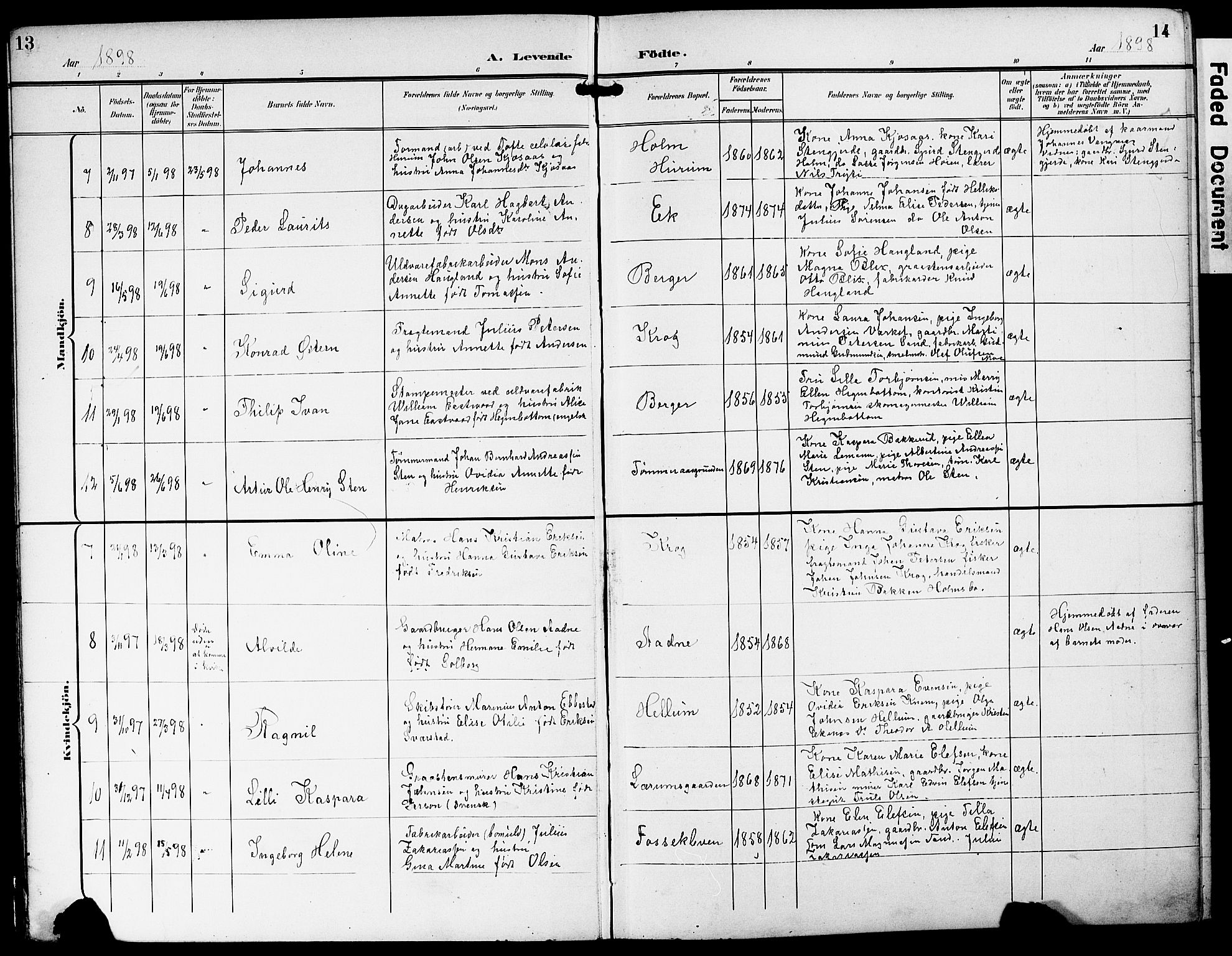 Strømm kirkebøker, AV/SAKO-A-322/G/Ga/L0004: Parish register (copy) no. I 4, 1897-1927, p. 13-14