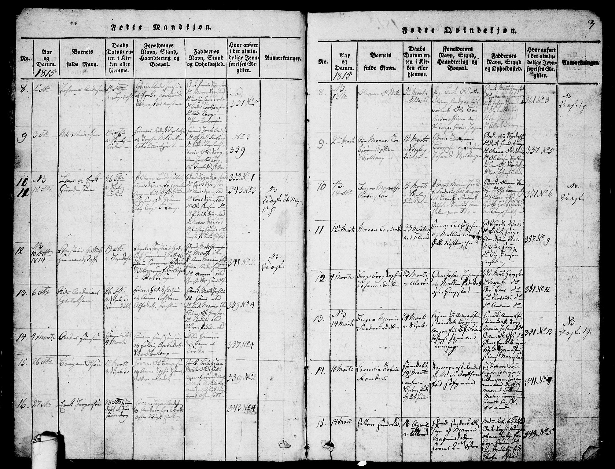 Skjeberg prestekontor Kirkebøker, AV/SAO-A-10923/G/Ga/L0001: Parish register (copy) no. I 1, 1815-1830, p. 3