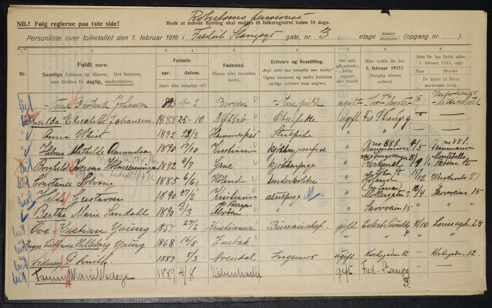 OBA, Municipal Census 1916 for Kristiania, 1916, p. 27055