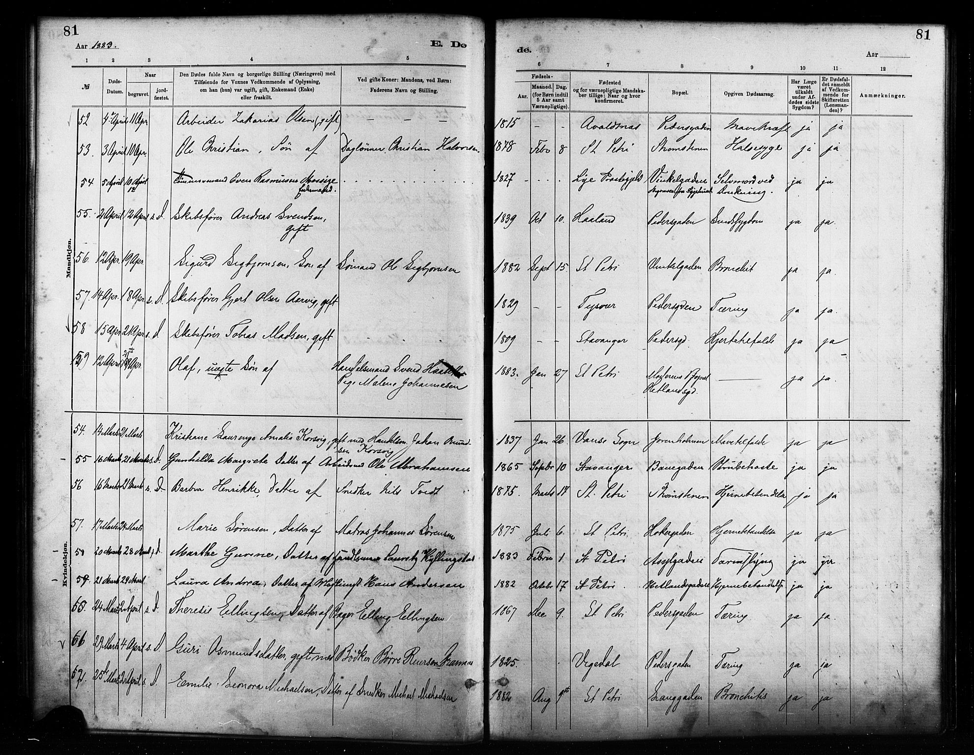 St. Petri sokneprestkontor, AV/SAST-A-101813/001/30/30BA/L0017: Parish register (official) no. A 17, 1879-1895, p. 81