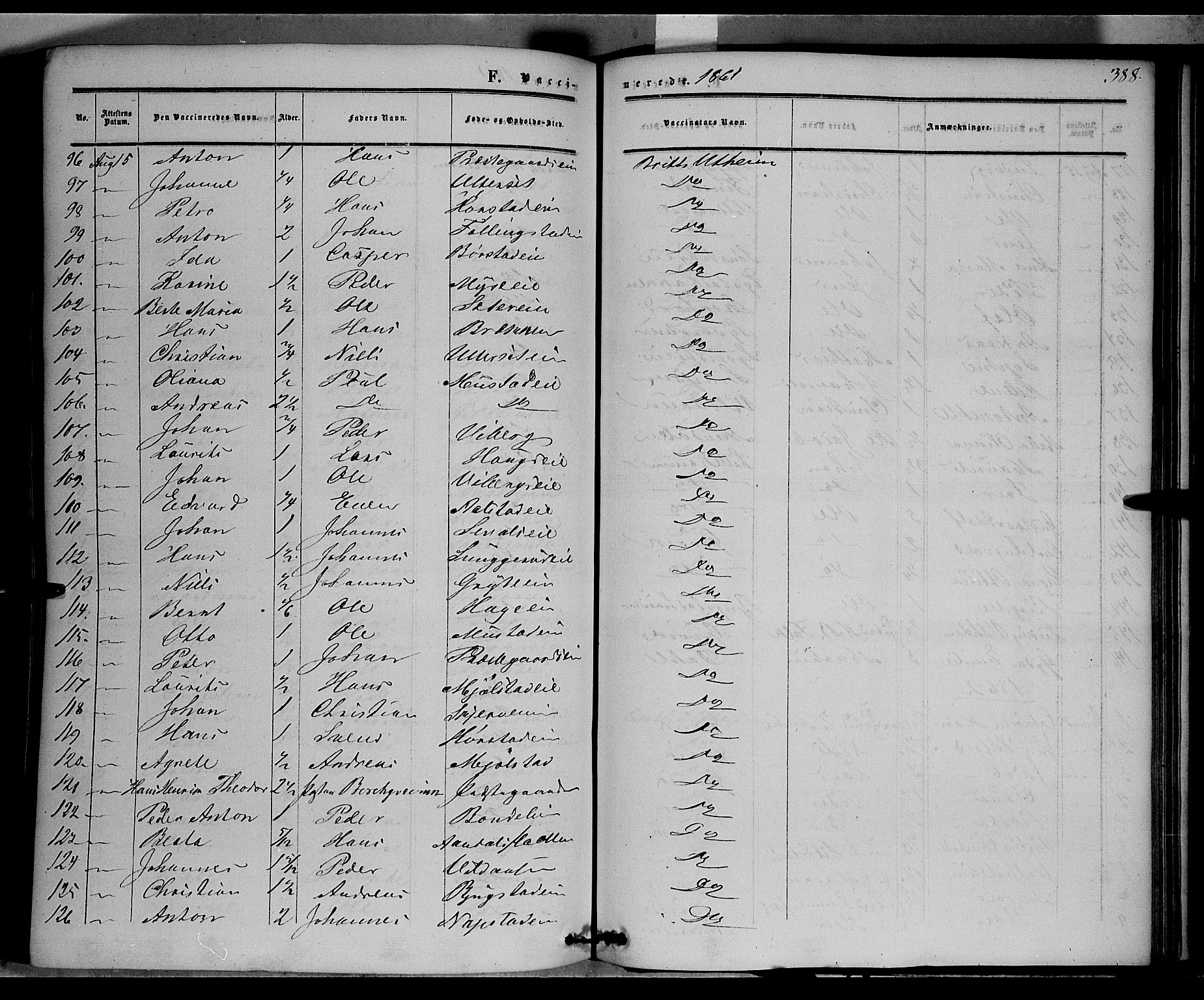 Vardal prestekontor, AV/SAH-PREST-100/H/Ha/Haa/L0006: Parish register (official) no. 6, 1854-1866, p. 388