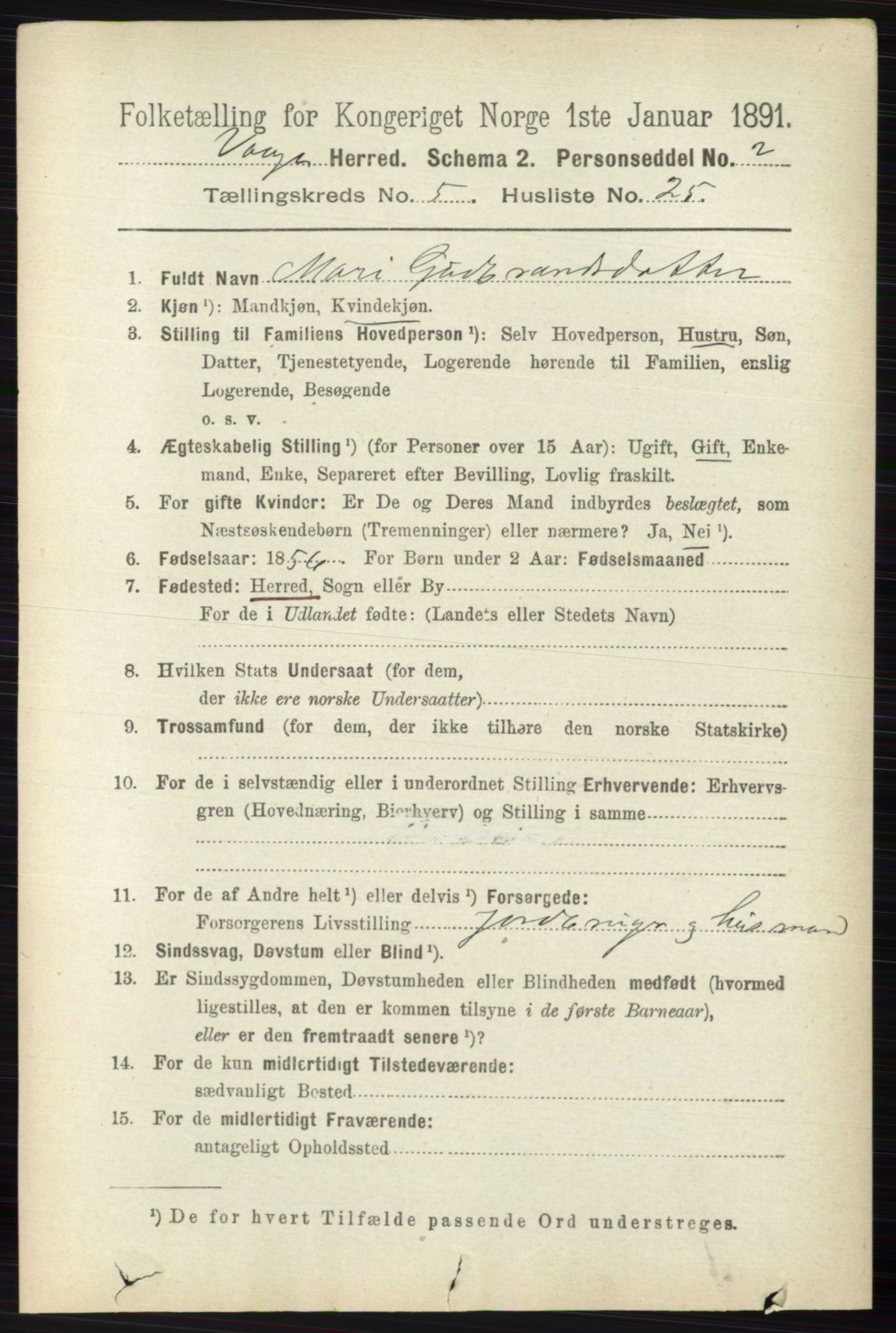 RA, 1891 census for 0515 Vågå, 1891, p. 3506