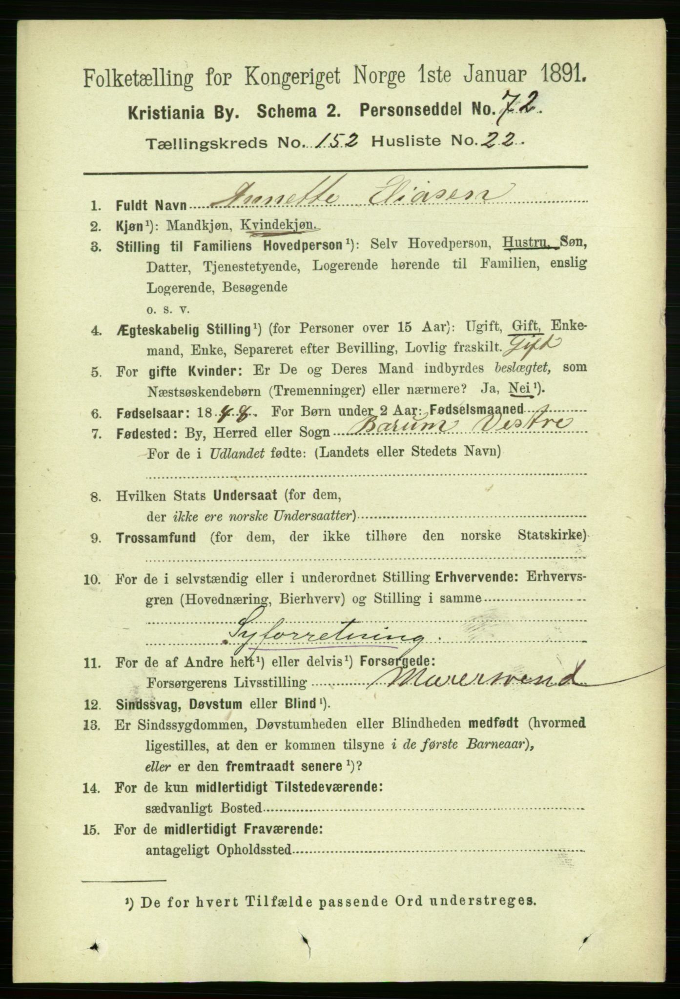 RA, 1891 census for 0301 Kristiania, 1891, p. 85914