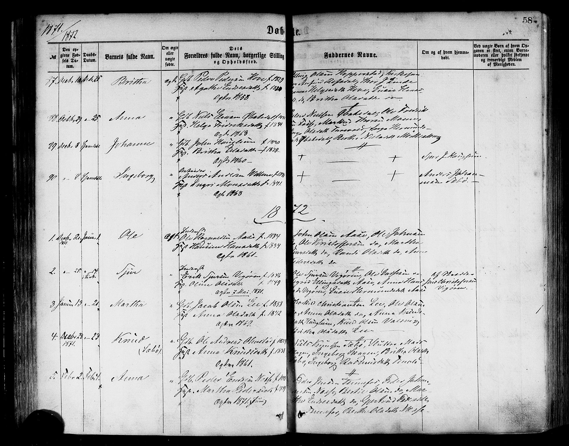 Vik sokneprestembete, AV/SAB-A-81501/H/Haa/Haaa/L0009: Parish register (official) no. A 9, 1866-1877, p. 58