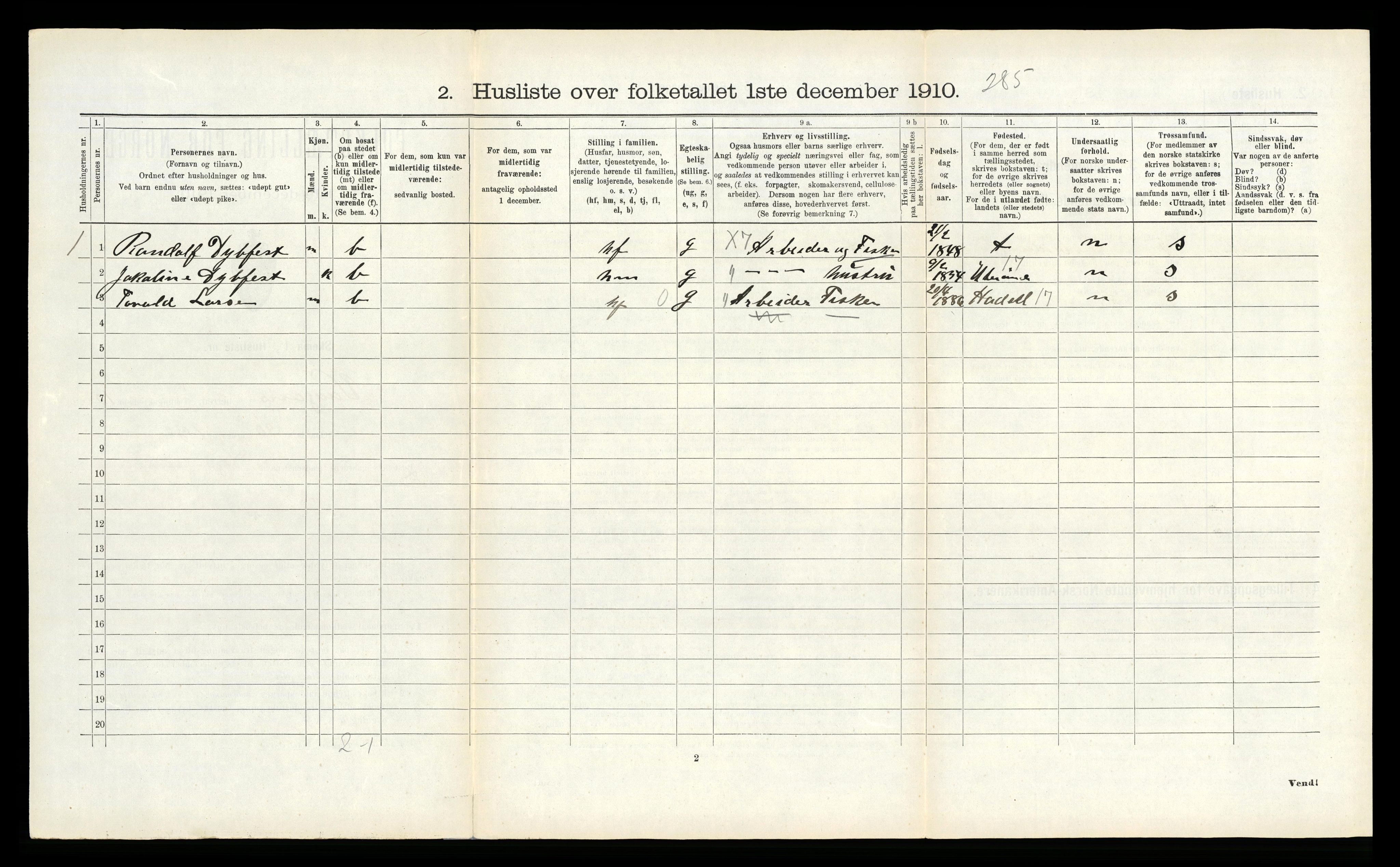 RA, 1910 census for Vågan, 1910, p. 1554