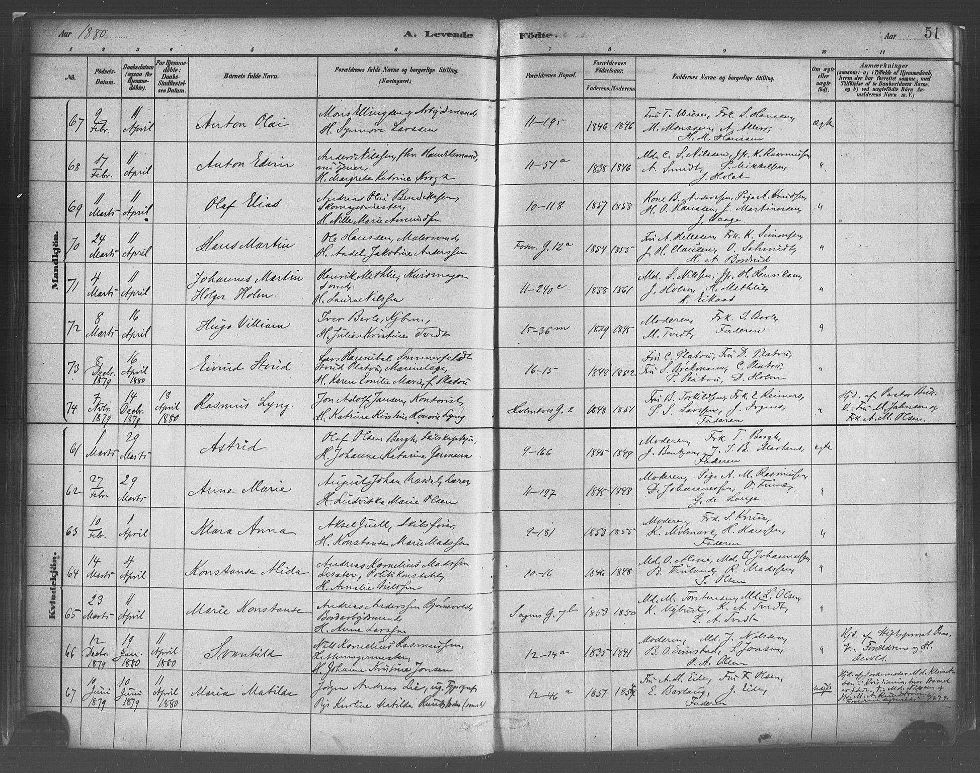 Domkirken sokneprestembete, SAB/A-74801/H/Haa/L0023: Parish register (official) no. B 6, 1879-1887, p. 51