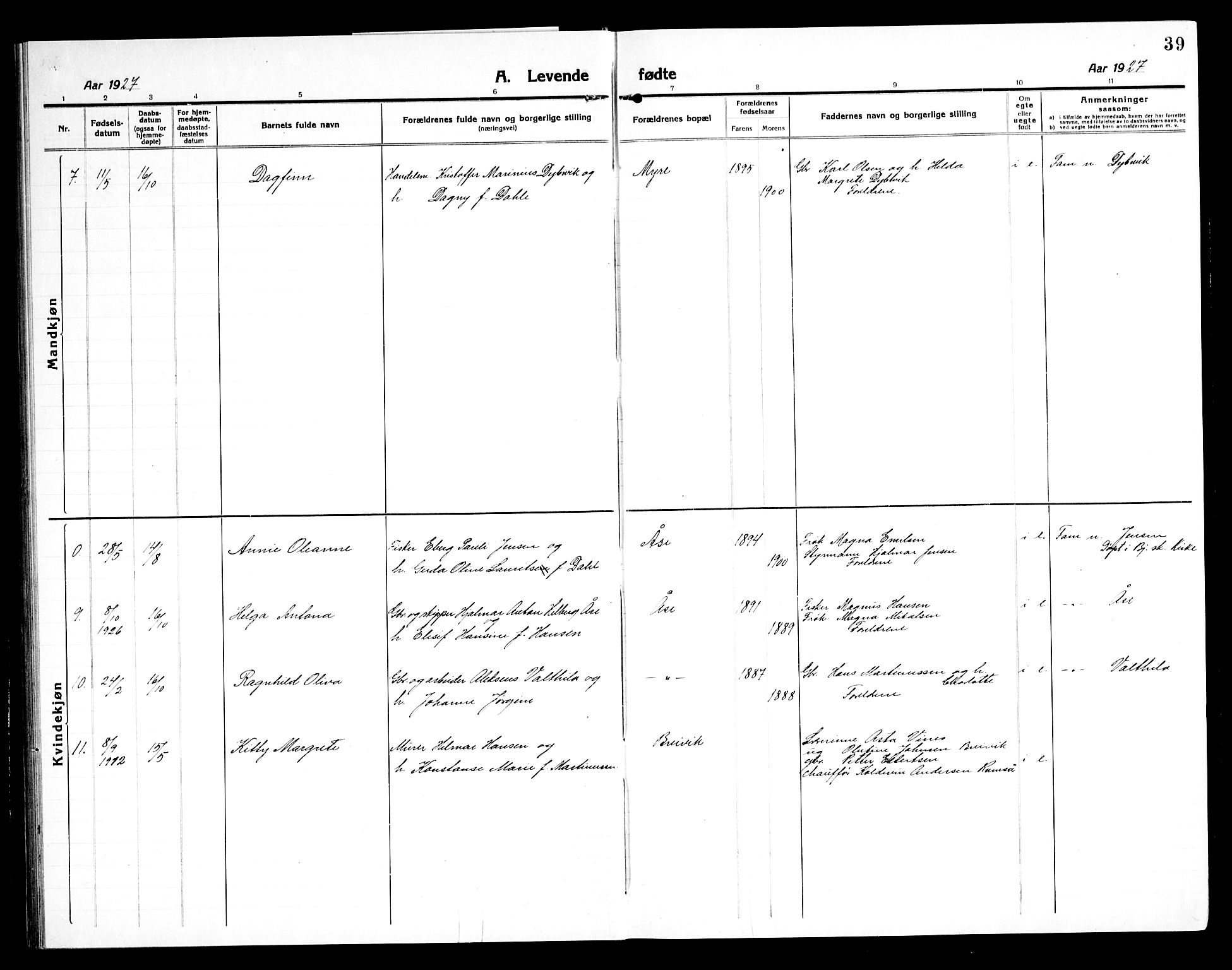 Ministerialprotokoller, klokkerbøker og fødselsregistre - Nordland, AV/SAT-A-1459/897/L1415: Parish register (copy) no. 897C05, 1916-1945, p. 39