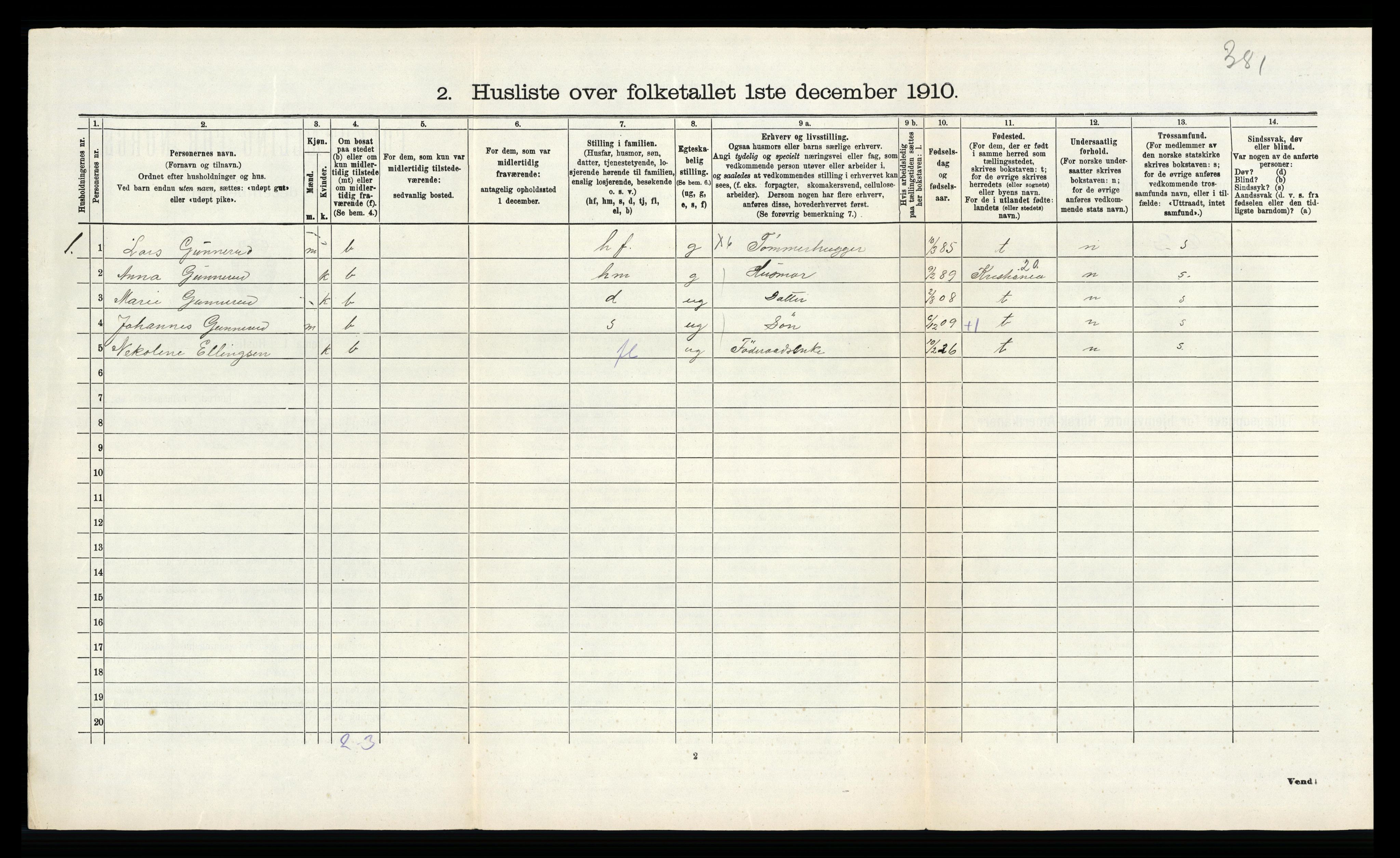 RA, 1910 census for Lier, 1910, p. 2357