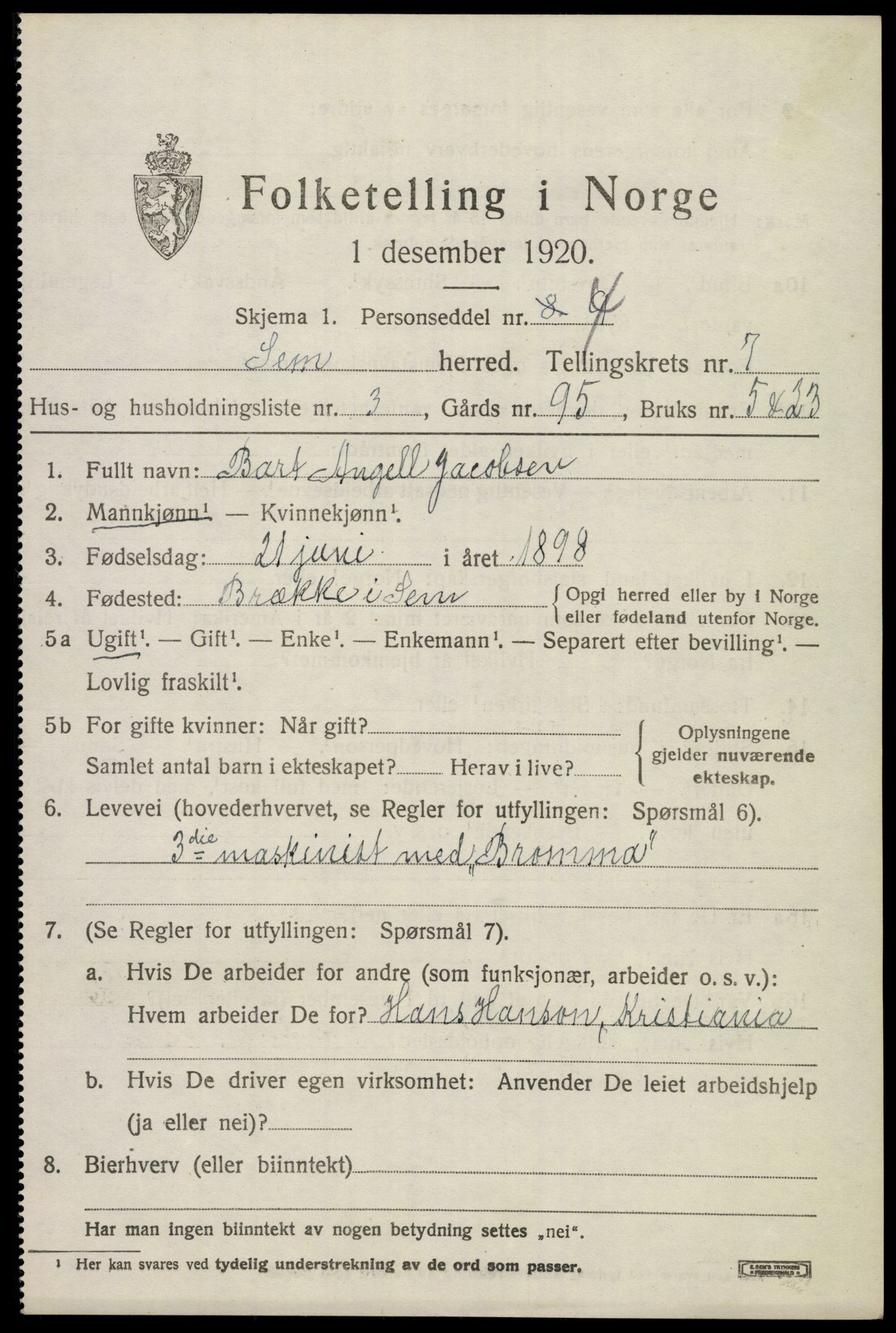 SAKO, 1920 census for Sem, 1920, p. 10359