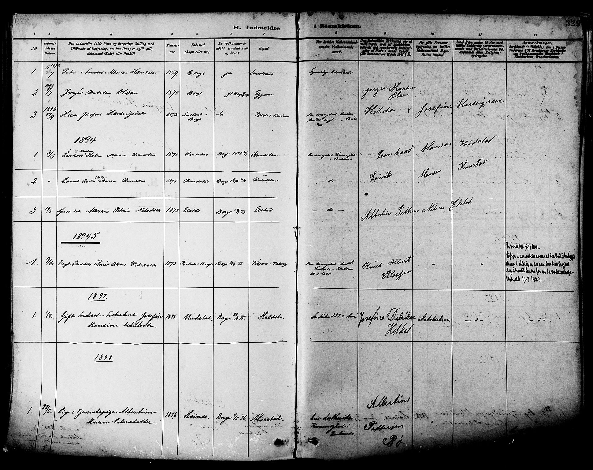 Ministerialprotokoller, klokkerbøker og fødselsregistre - Nordland, AV/SAT-A-1459/880/L1133: Parish register (official) no. 880A07, 1888-1898, p. 329