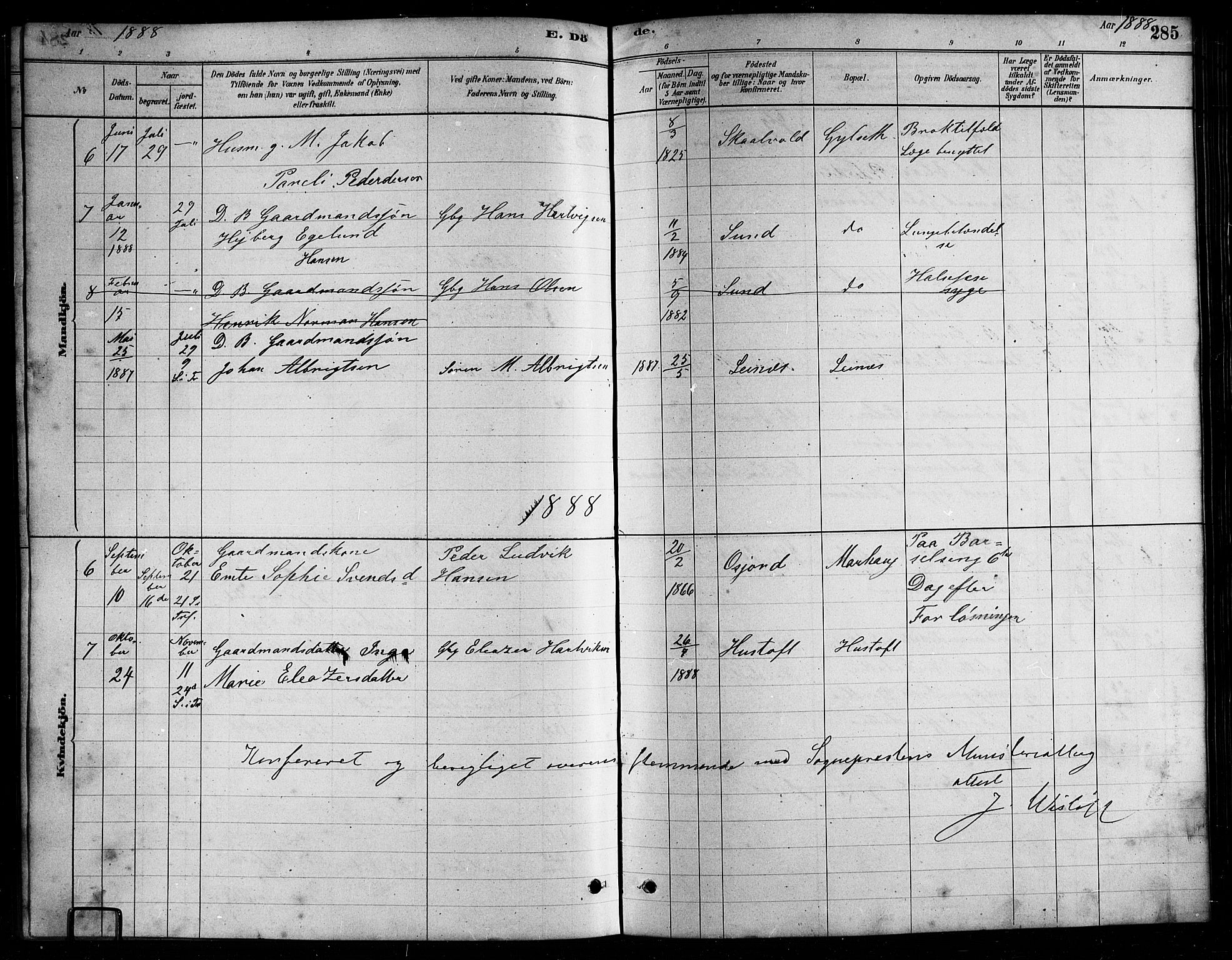 Ministerialprotokoller, klokkerbøker og fødselsregistre - Nordland, AV/SAT-A-1459/857/L0828: Parish register (copy) no. 857C03, 1879-1908, p. 285