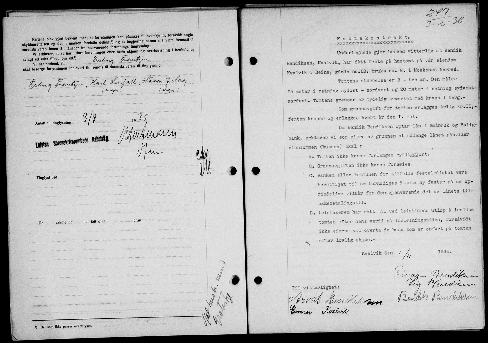 Lofoten sorenskriveri, SAT/A-0017/1/2/2C/L0033b: Mortgage book no. 33b, 1936-1936, Diary no: : 247/1936