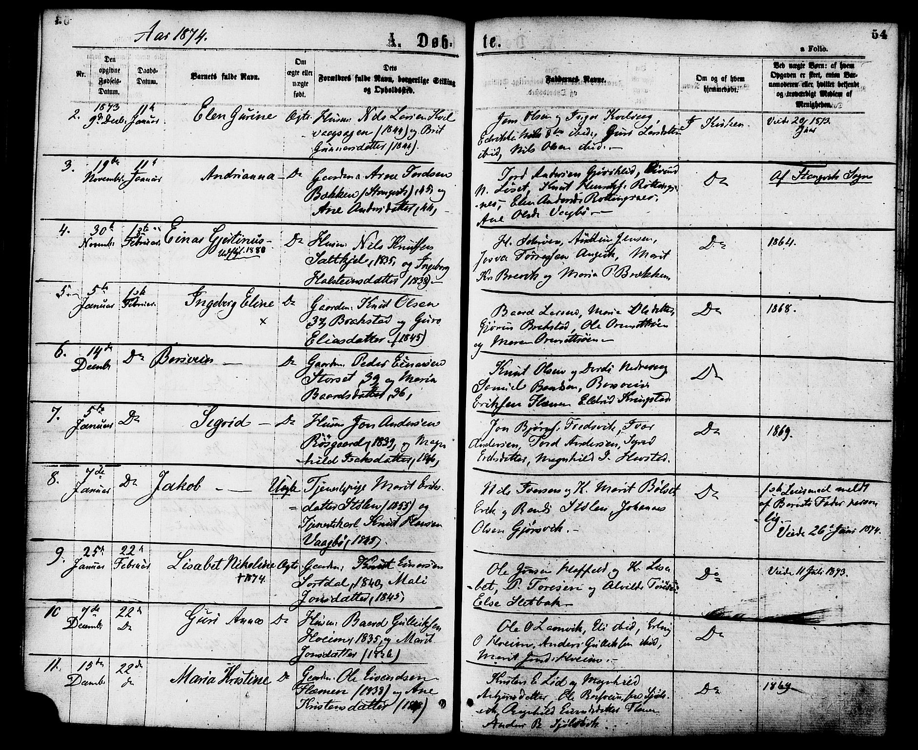Ministerialprotokoller, klokkerbøker og fødselsregistre - Møre og Romsdal, AV/SAT-A-1454/586/L0986: Parish register (official) no. 586A12, 1867-1878, p. 54