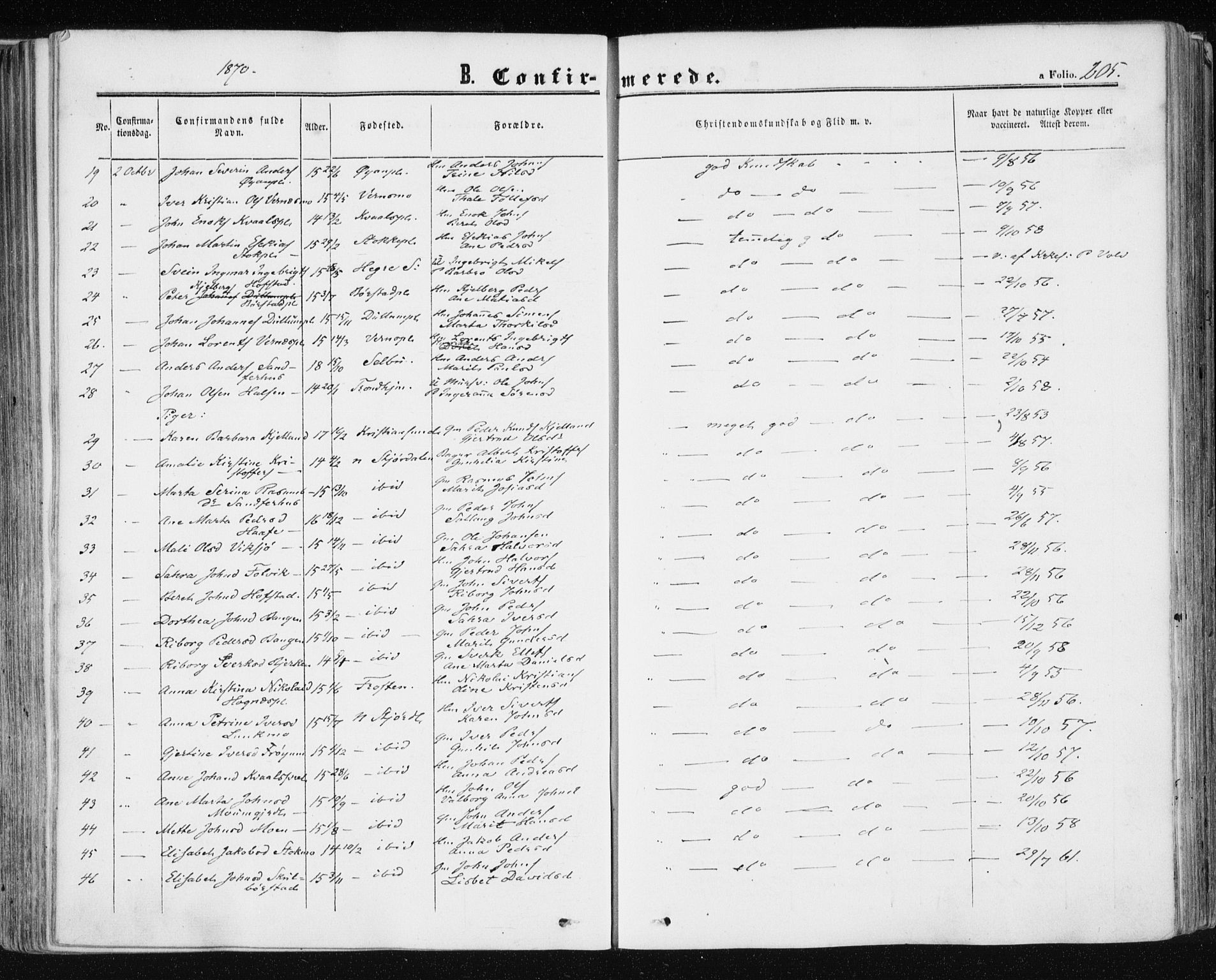 Ministerialprotokoller, klokkerbøker og fødselsregistre - Nord-Trøndelag, SAT/A-1458/709/L0075: Parish register (official) no. 709A15, 1859-1870, p. 205