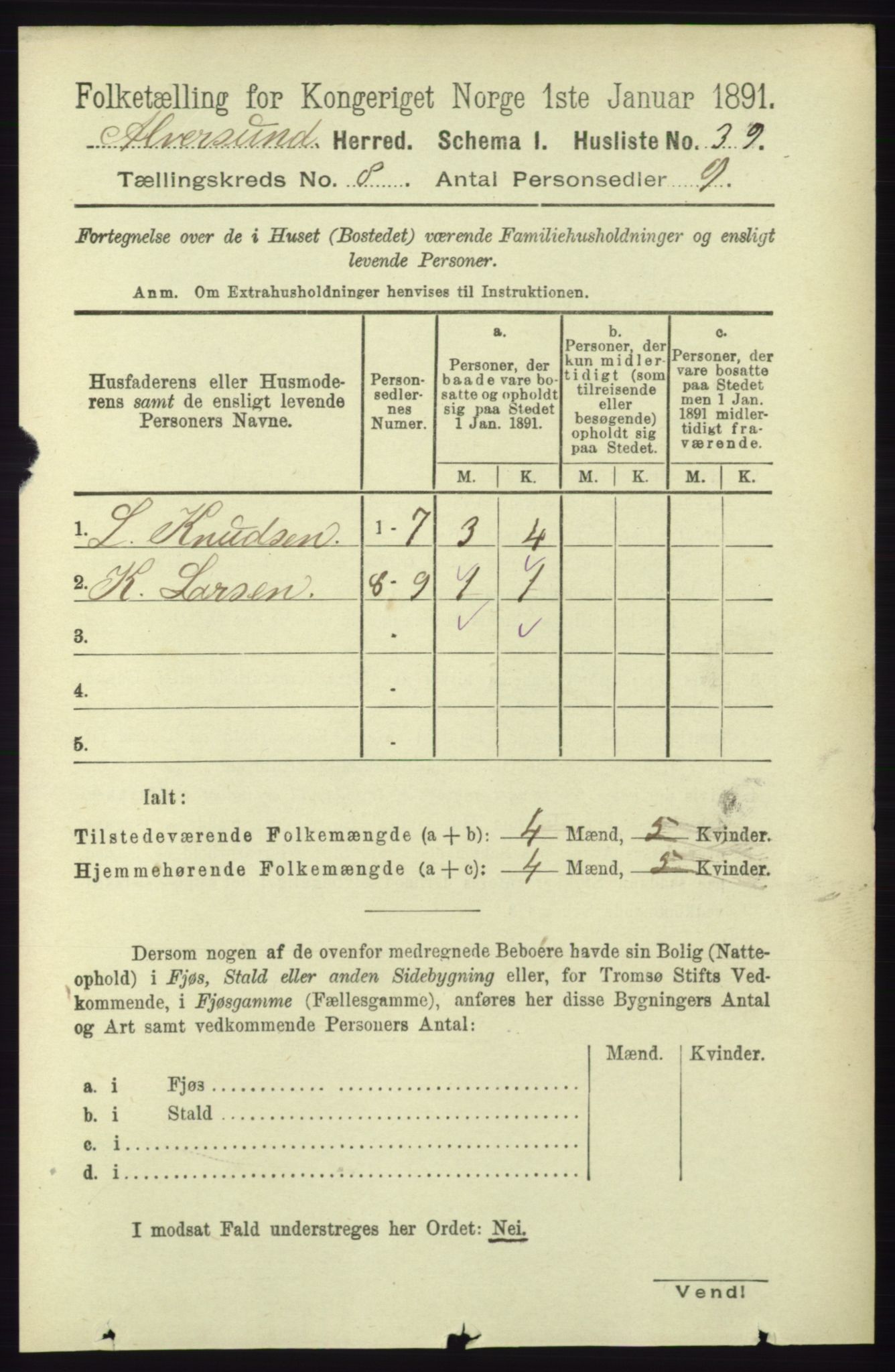 RA, 1891 census for 1257 Alversund, 1891, p. 2766