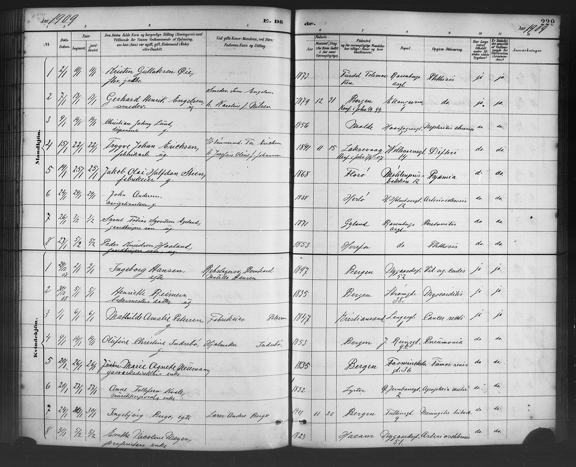 Johanneskirken Sokneprestembete, SAB/A-76001/H/Hab: Parish register (copy) no. D 1, 1885-1915, p. 229