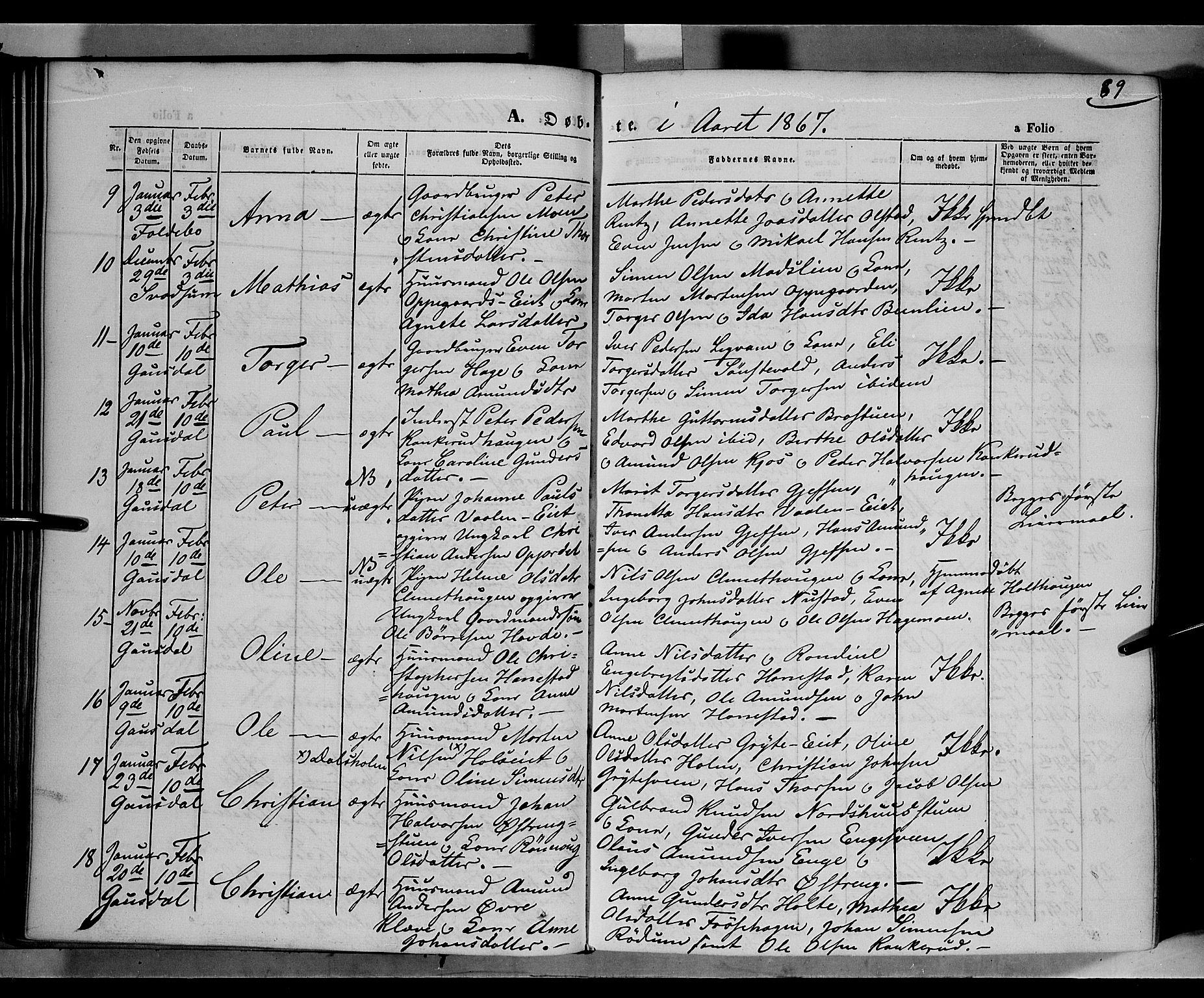 Gausdal prestekontor, SAH/PREST-090/H/Ha/Haa/L0009: Parish register (official) no. 9, 1862-1873, p. 89