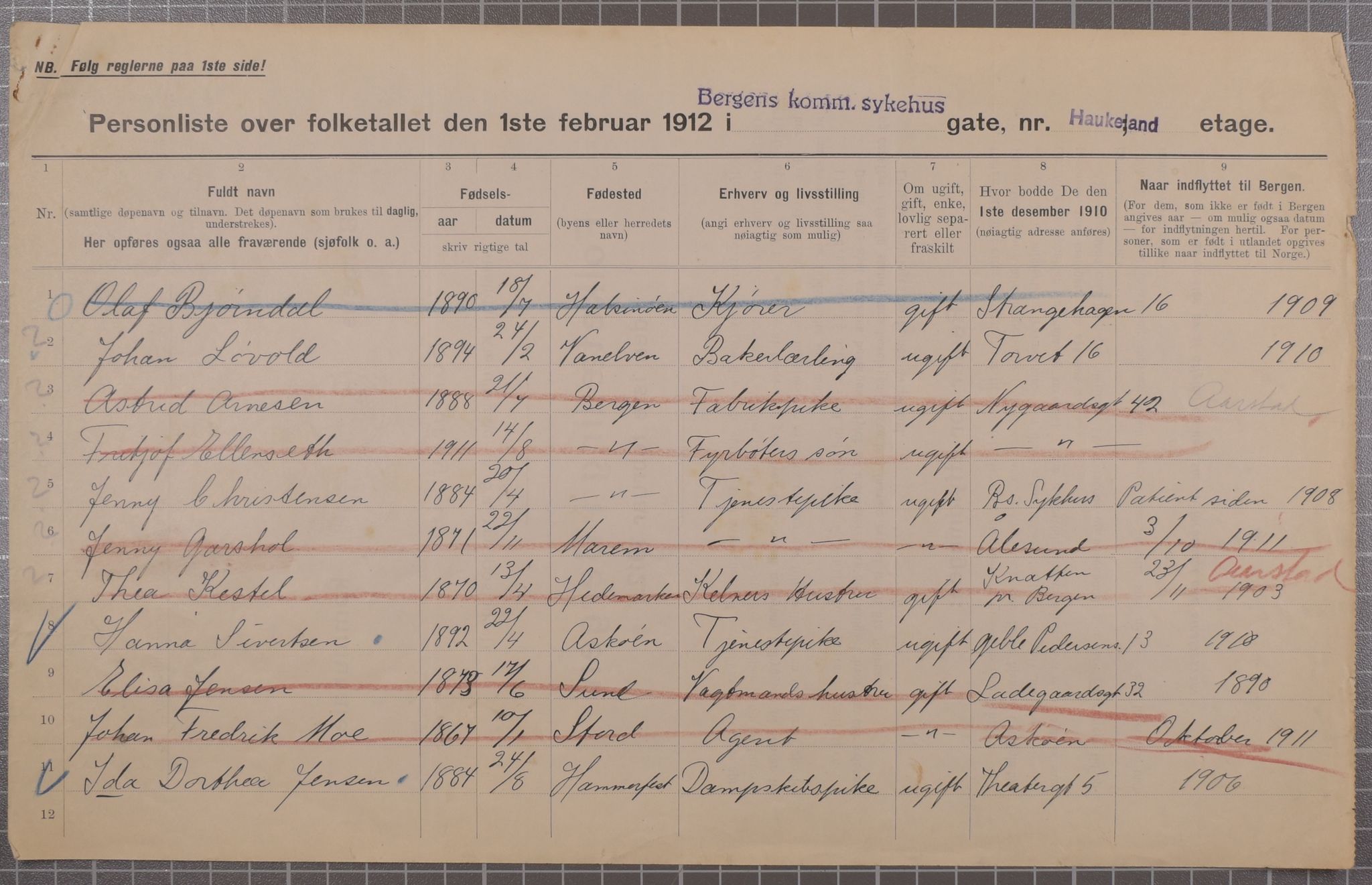 SAB, Municipal Census 1912 for Bergen, 1912, p. 1871