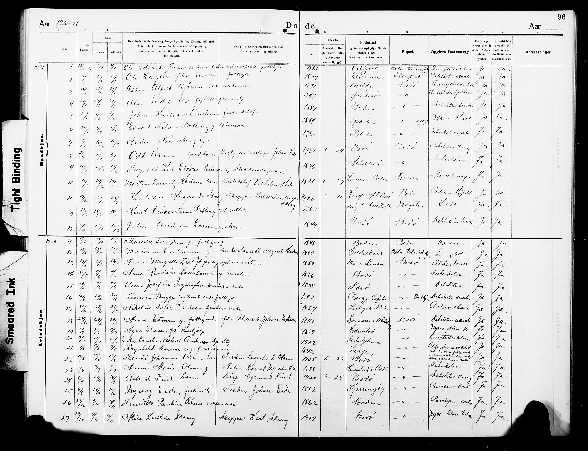 Ministerialprotokoller, klokkerbøker og fødselsregistre - Nordland, SAT/A-1459/801/L0035: Parish register (copy) no. 801C10, 1910-1923, p. 96