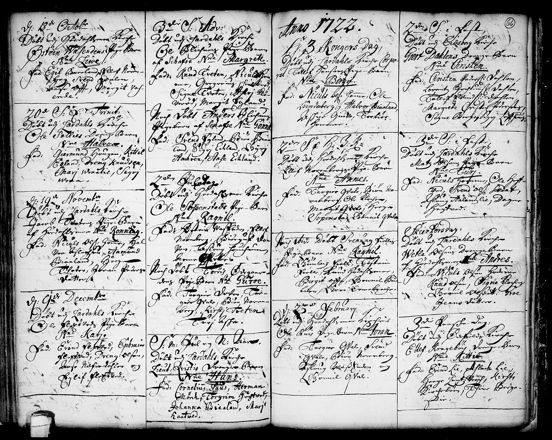 Lårdal kirkebøker, SAKO/A-284/F/Fa/L0001: Parish register (official) no. I 1, 1721-1734, p. 66