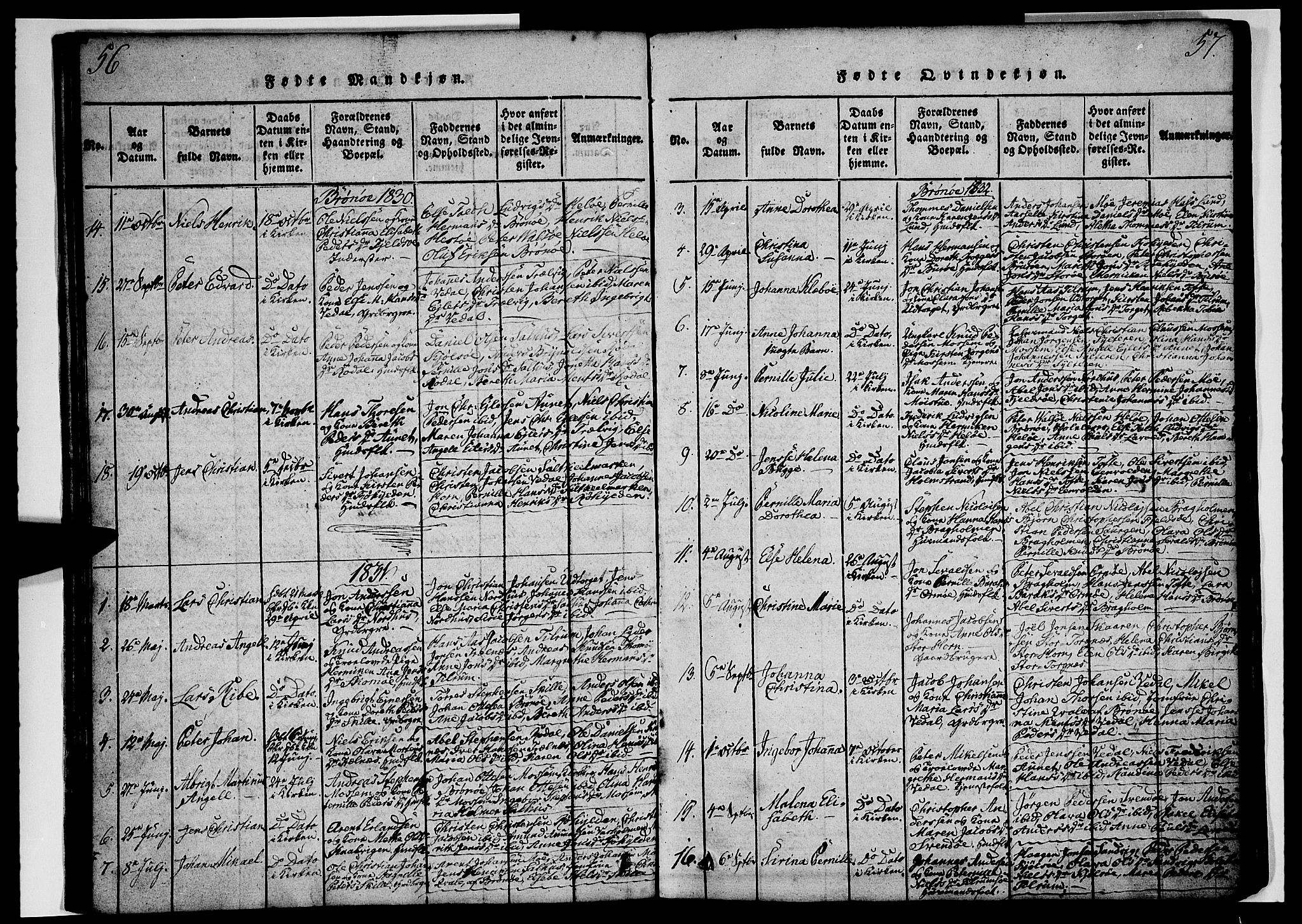 Ministerialprotokoller, klokkerbøker og fødselsregistre - Nordland, AV/SAT-A-1459/813/L0197: Parish register (official) no. 813A07, 1820-1833, p. 56-57