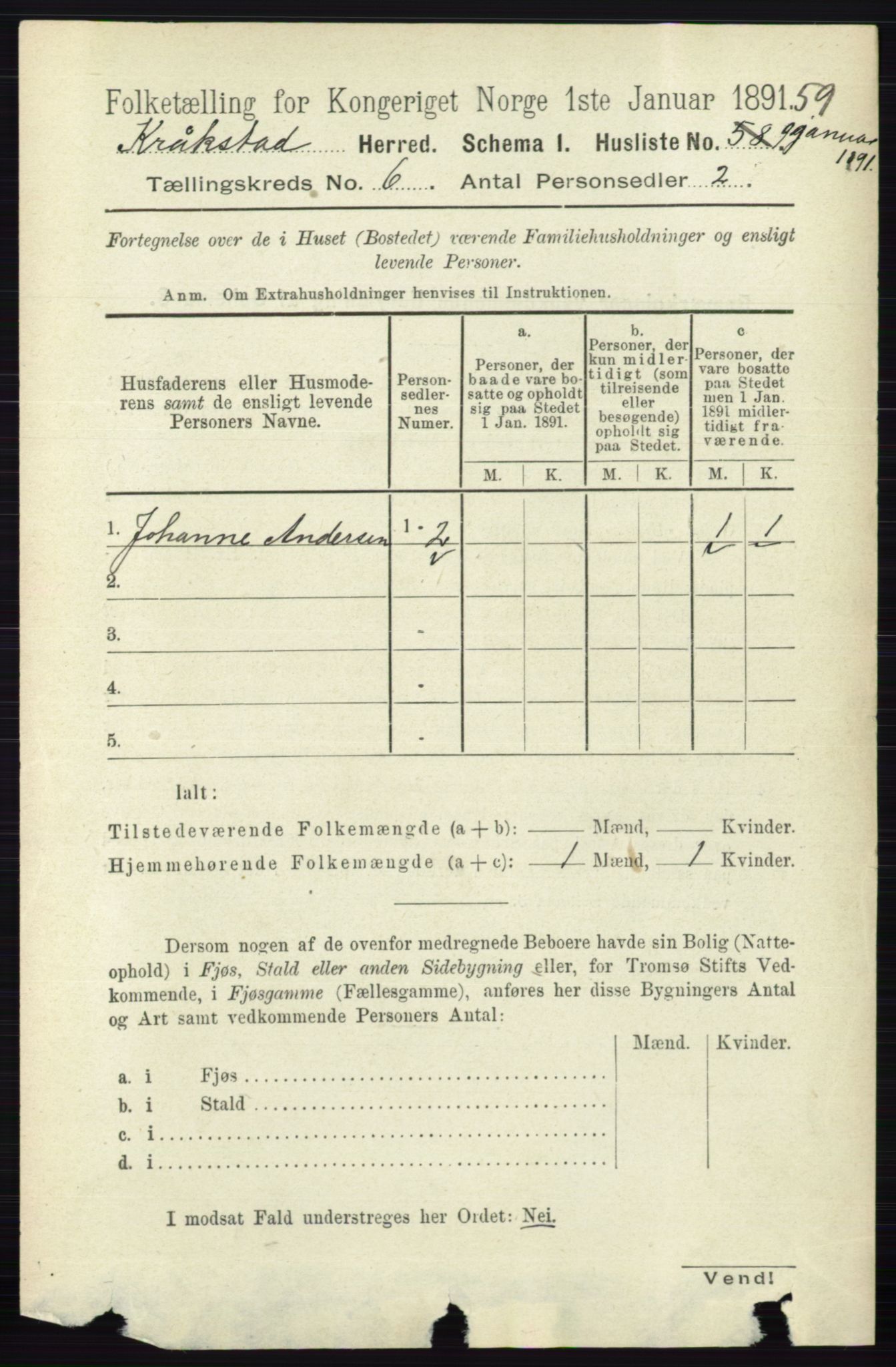 RA, 1891 census for 0212 Kråkstad, 1891, p. 2994
