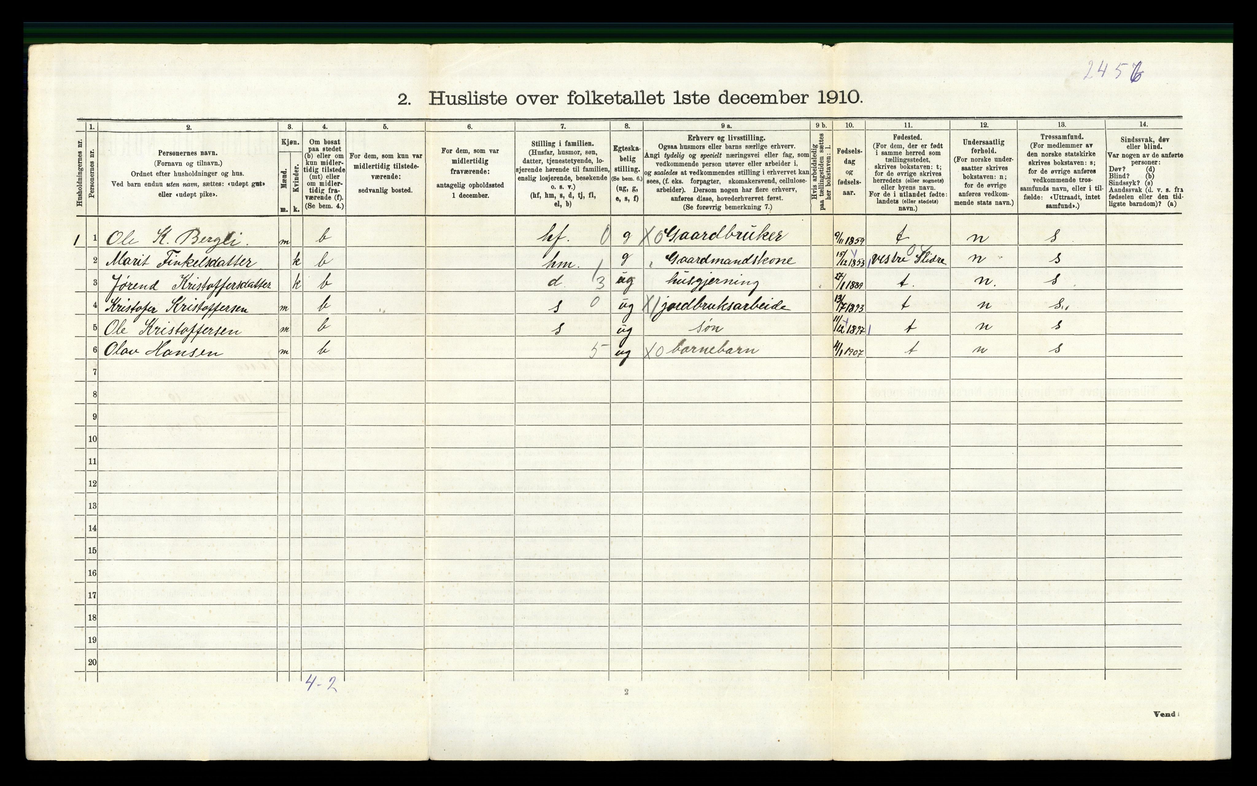 RA, 1910 census for Vang, 1910, p. 664