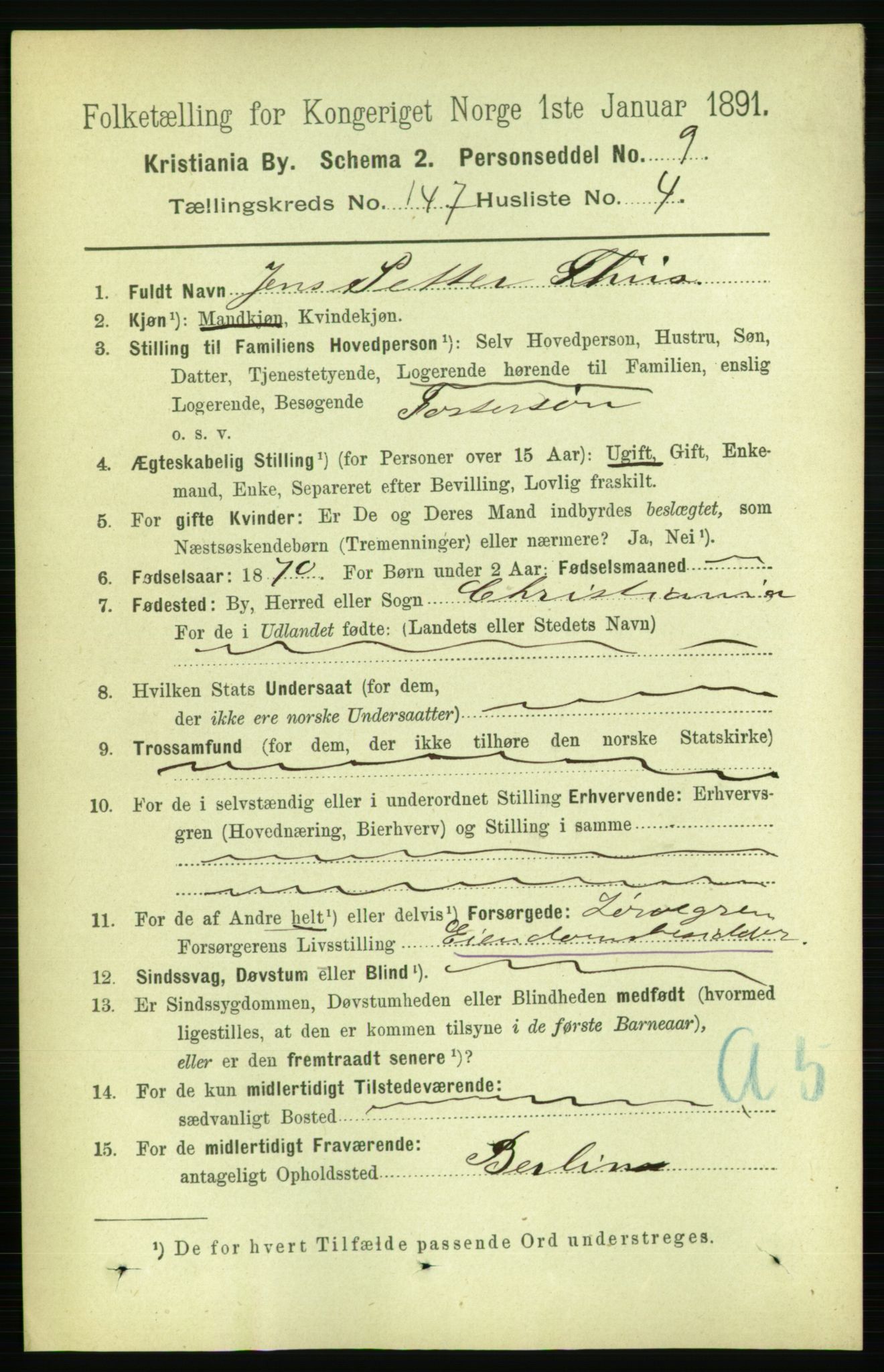 RA, 1891 census for 0301 Kristiania, 1891, p. 81710