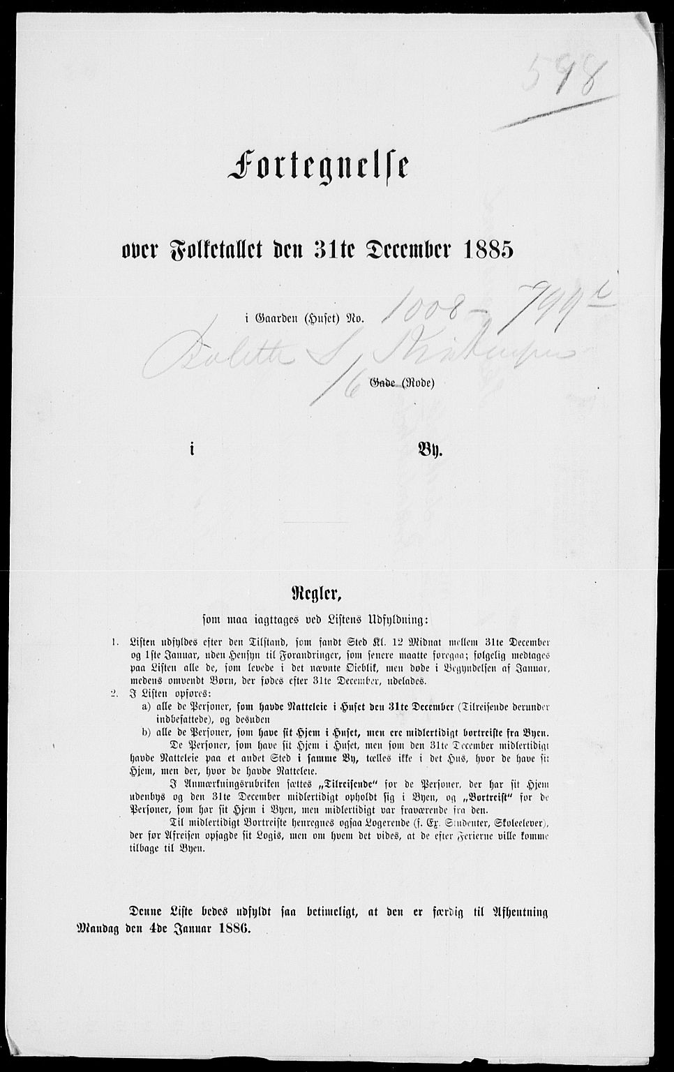 RA, 1885 census for 0101 Fredrikshald, 1885, p. 1318