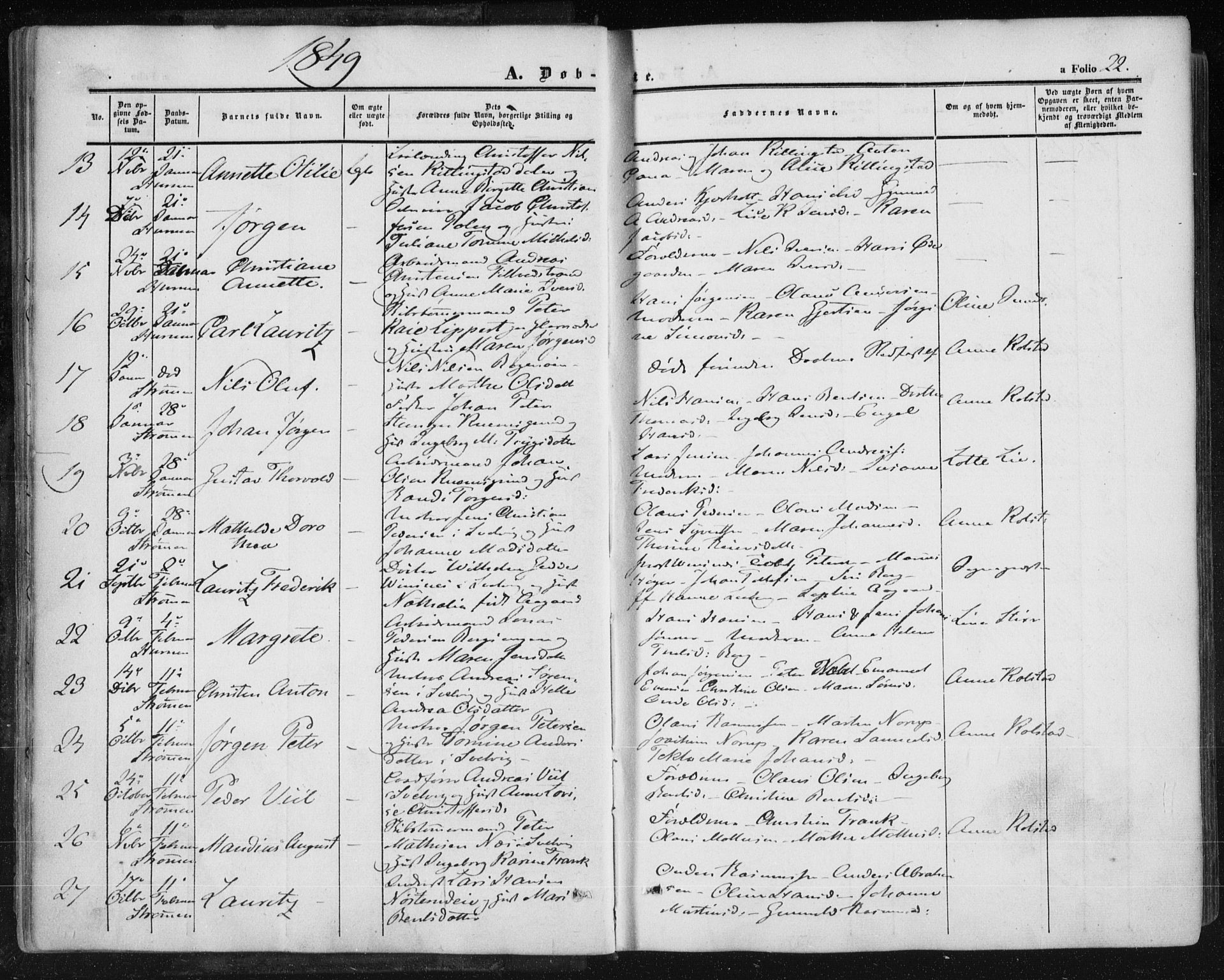 Hurum kirkebøker, AV/SAKO-A-229/F/Fa/L0011: Parish register (official) no. 11, 1847-1860, p. 22