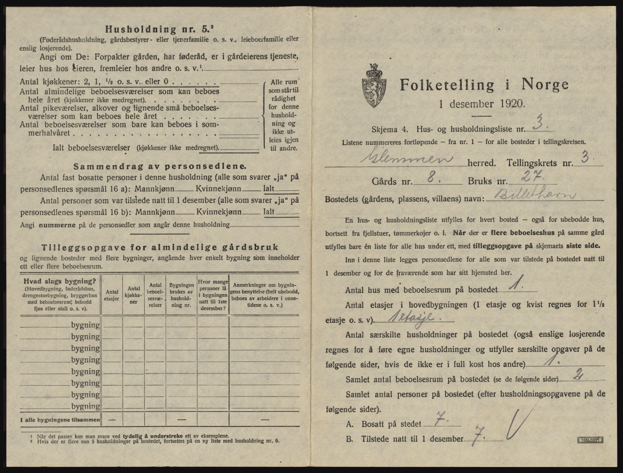 SAO, 1920 census for Glemmen, 1920, p. 451