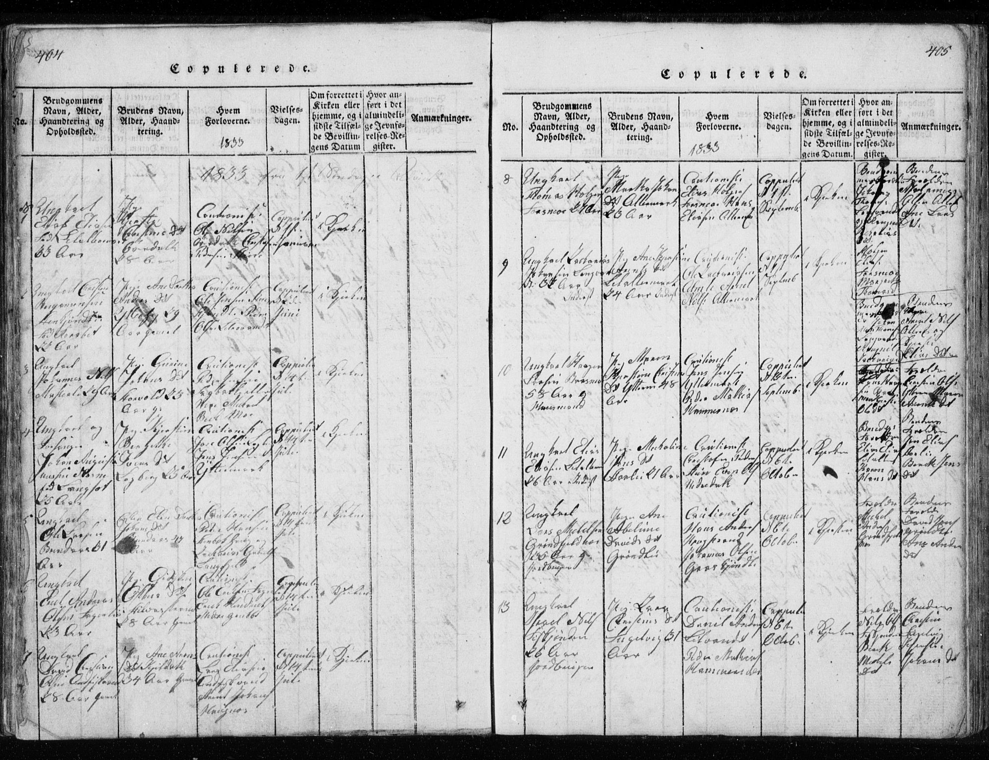 Ministerialprotokoller, klokkerbøker og fødselsregistre - Nordland, SAT/A-1459/827/L0412: Parish register (copy) no. 827C01, 1820-1841, p. 404-405
