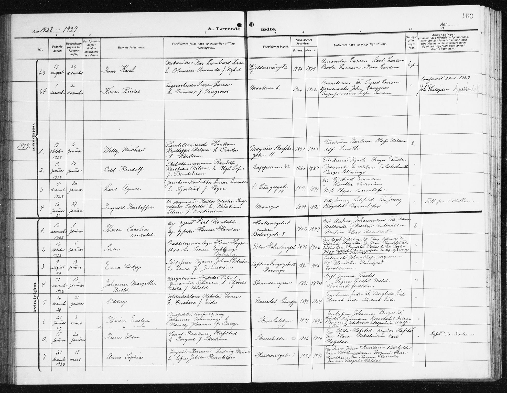 Domkirken sokneprestembete, SAB/A-74801/H/Hab/L0018: Parish register (copy) no. B 11, 1915-1942, p. 163