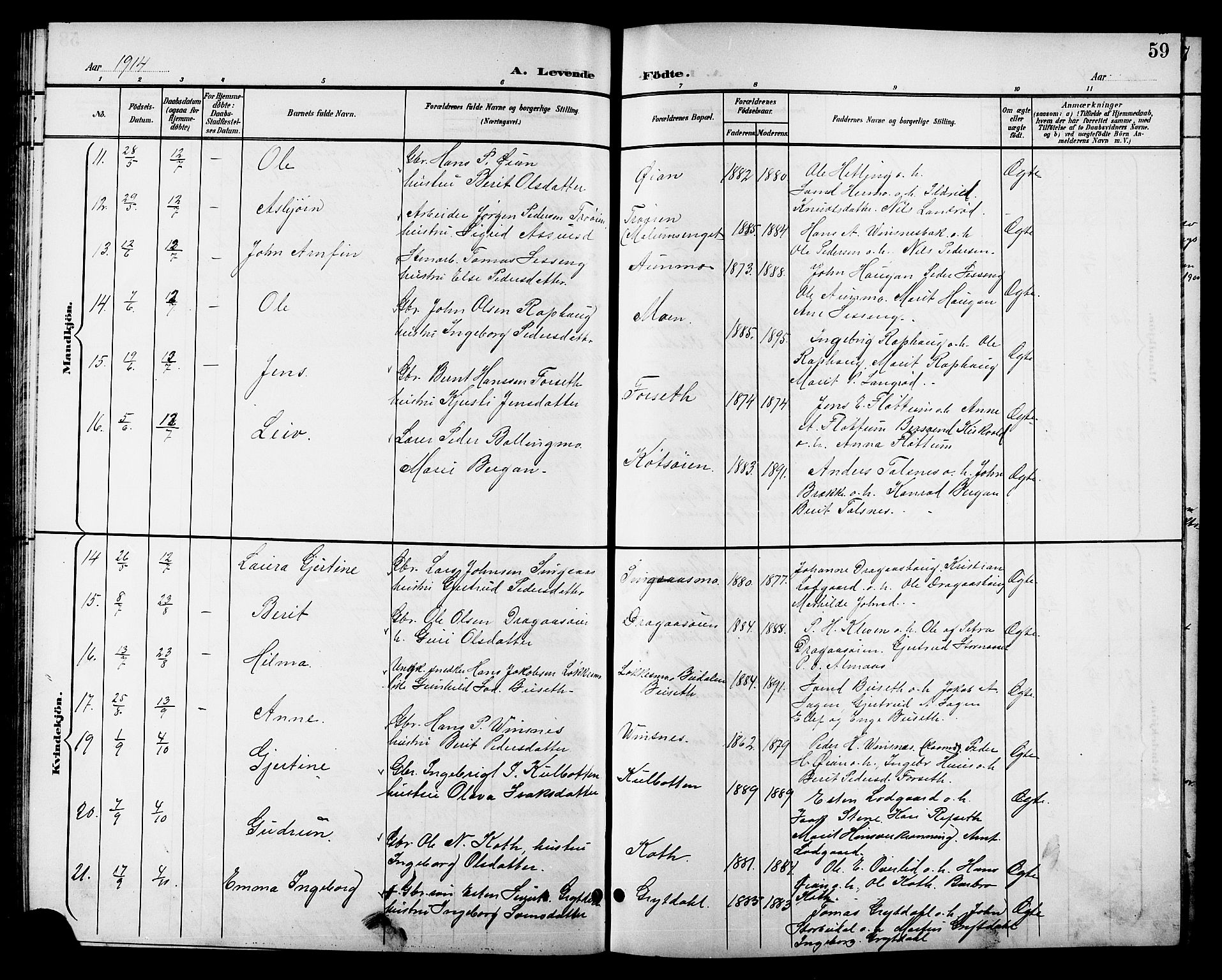 Ministerialprotokoller, klokkerbøker og fødselsregistre - Sør-Trøndelag, AV/SAT-A-1456/688/L1029: Parish register (copy) no. 688C04, 1899-1915, p. 59