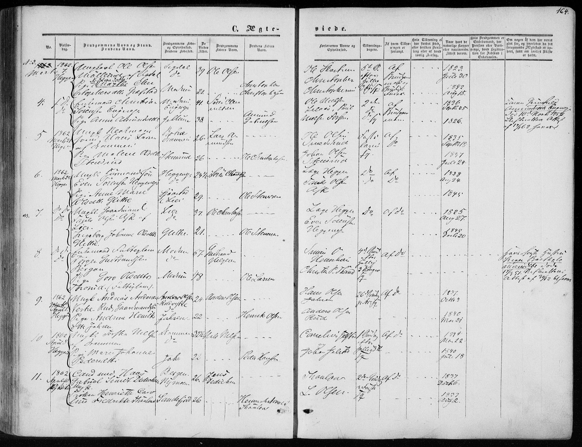 Modum kirkebøker, SAKO/A-234/F/Fa/L0009: Parish register (official) no. 9, 1860-1864, p. 164
