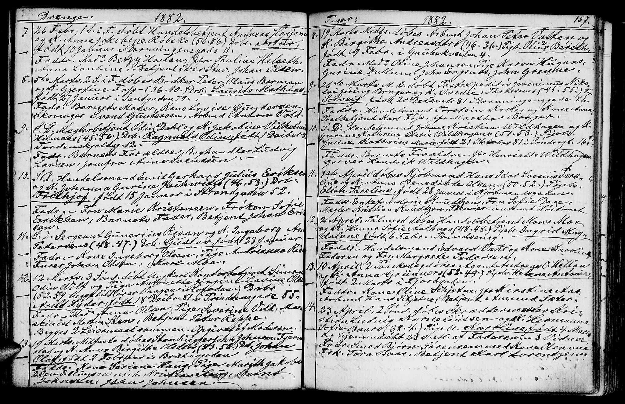 Ministerialprotokoller, klokkerbøker og fødselsregistre - Sør-Trøndelag, SAT/A-1456/602/L0142: Parish register (copy) no. 602C10, 1872-1894, p. 157