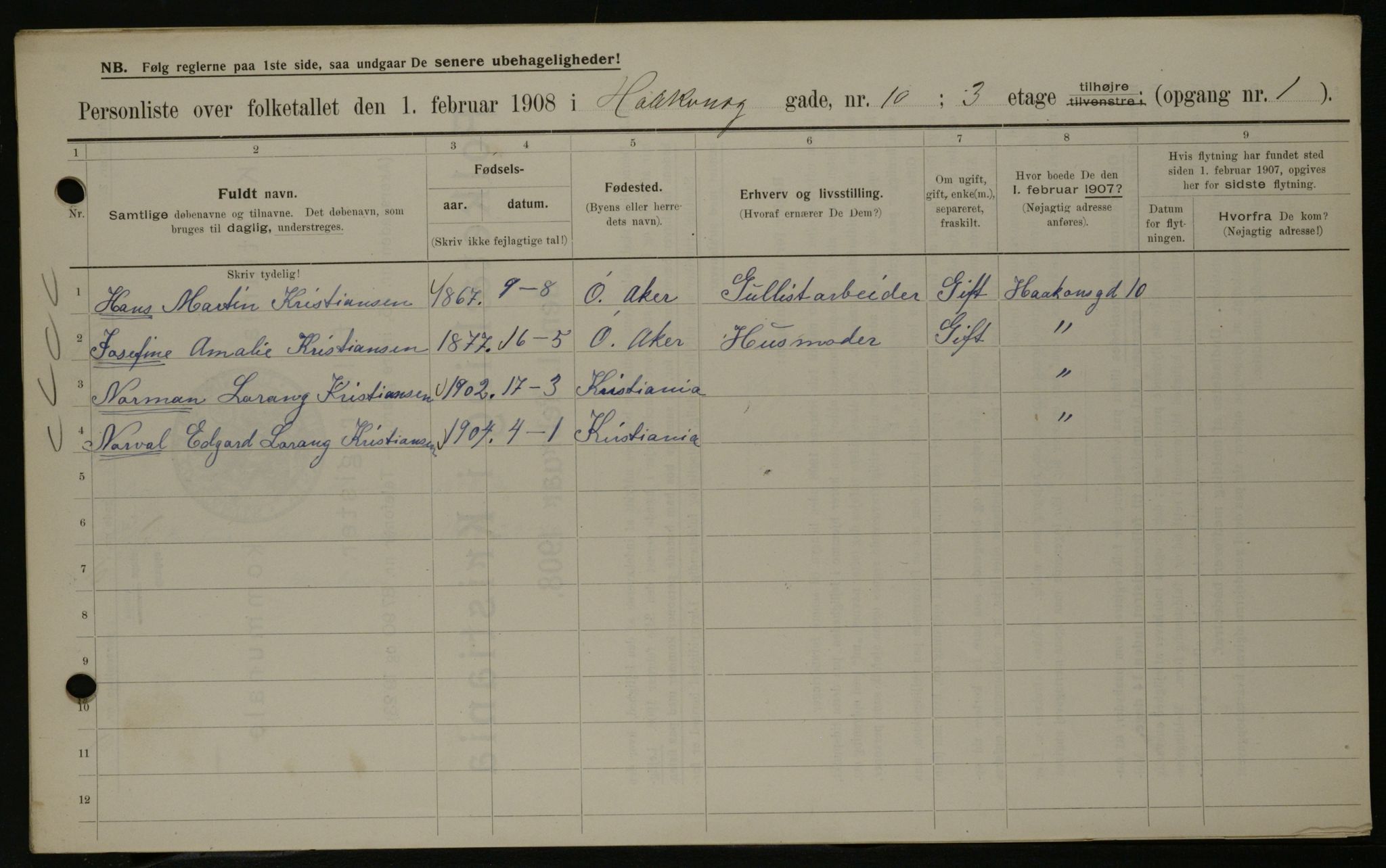 OBA, Municipal Census 1908 for Kristiania, 1908, p. 38418