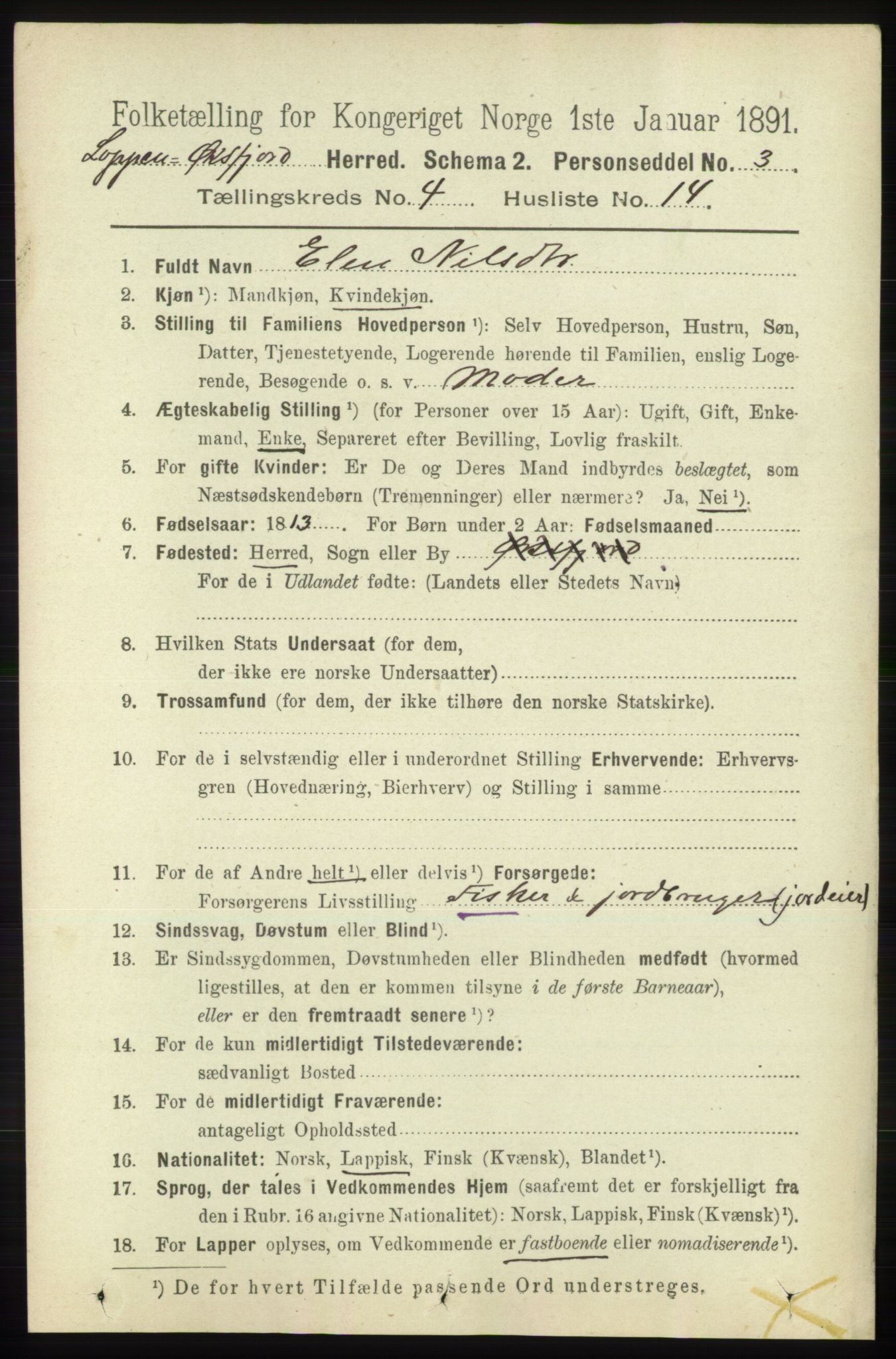 RA, 1891 census for 2014 Loppa, 1891, p. 946