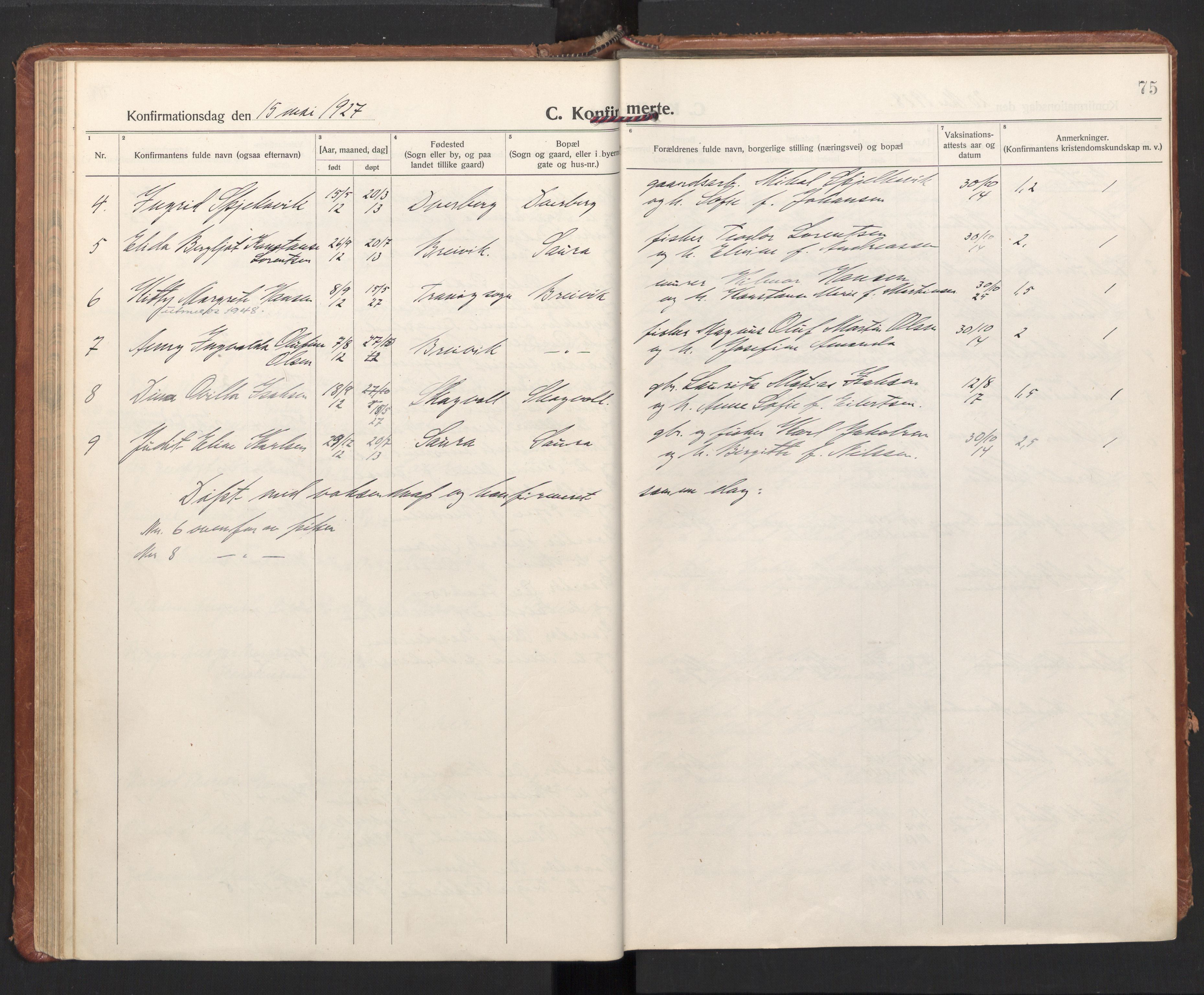 Ministerialprotokoller, klokkerbøker og fødselsregistre - Nordland, SAT/A-1459/897/L1408: Parish register (official) no. 897A15, 1922-1938, p. 75