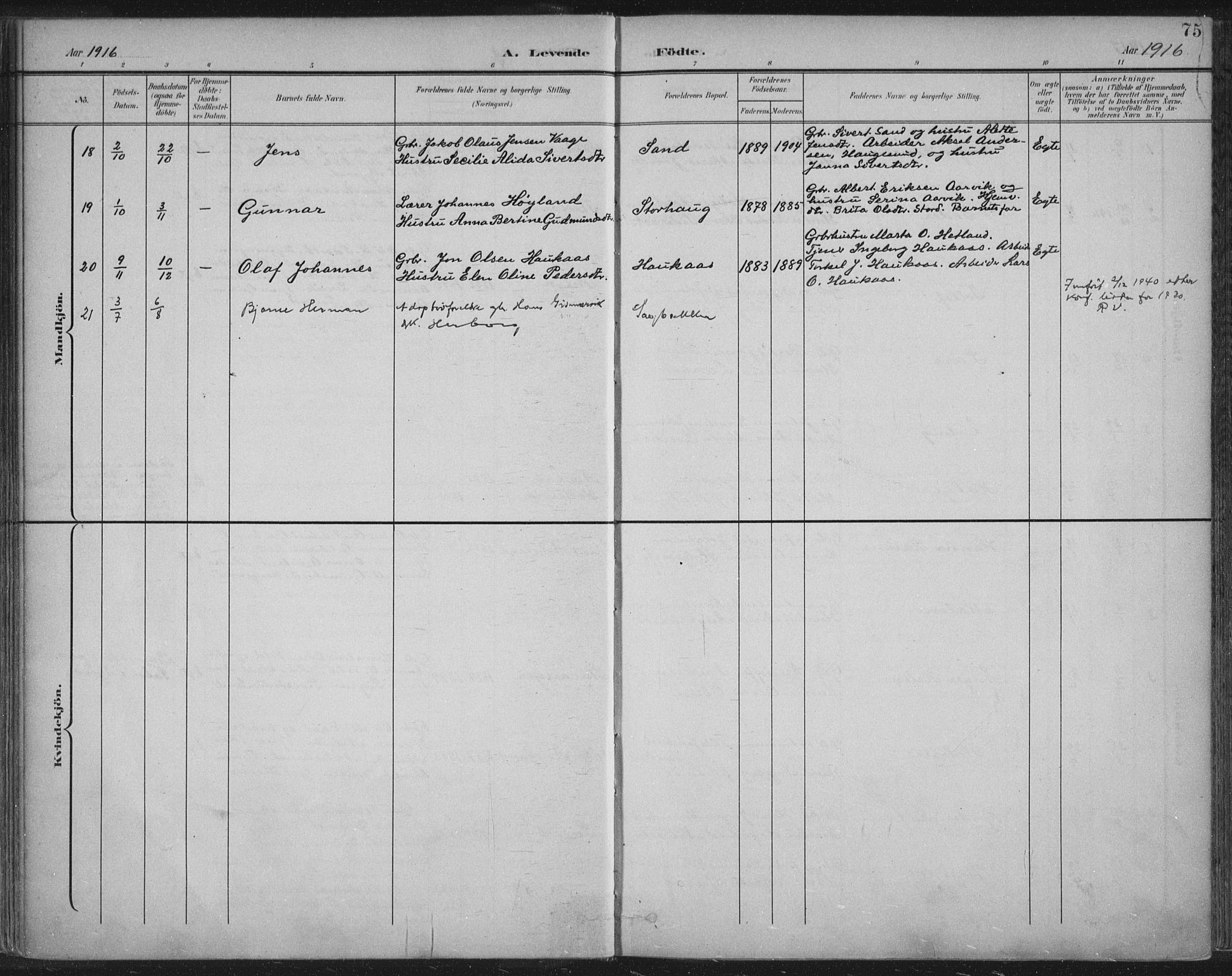 Tysvær sokneprestkontor, AV/SAST-A -101864/H/Ha/Haa/L0008: Parish register (official) no. A 8, 1897-1918, p. 75