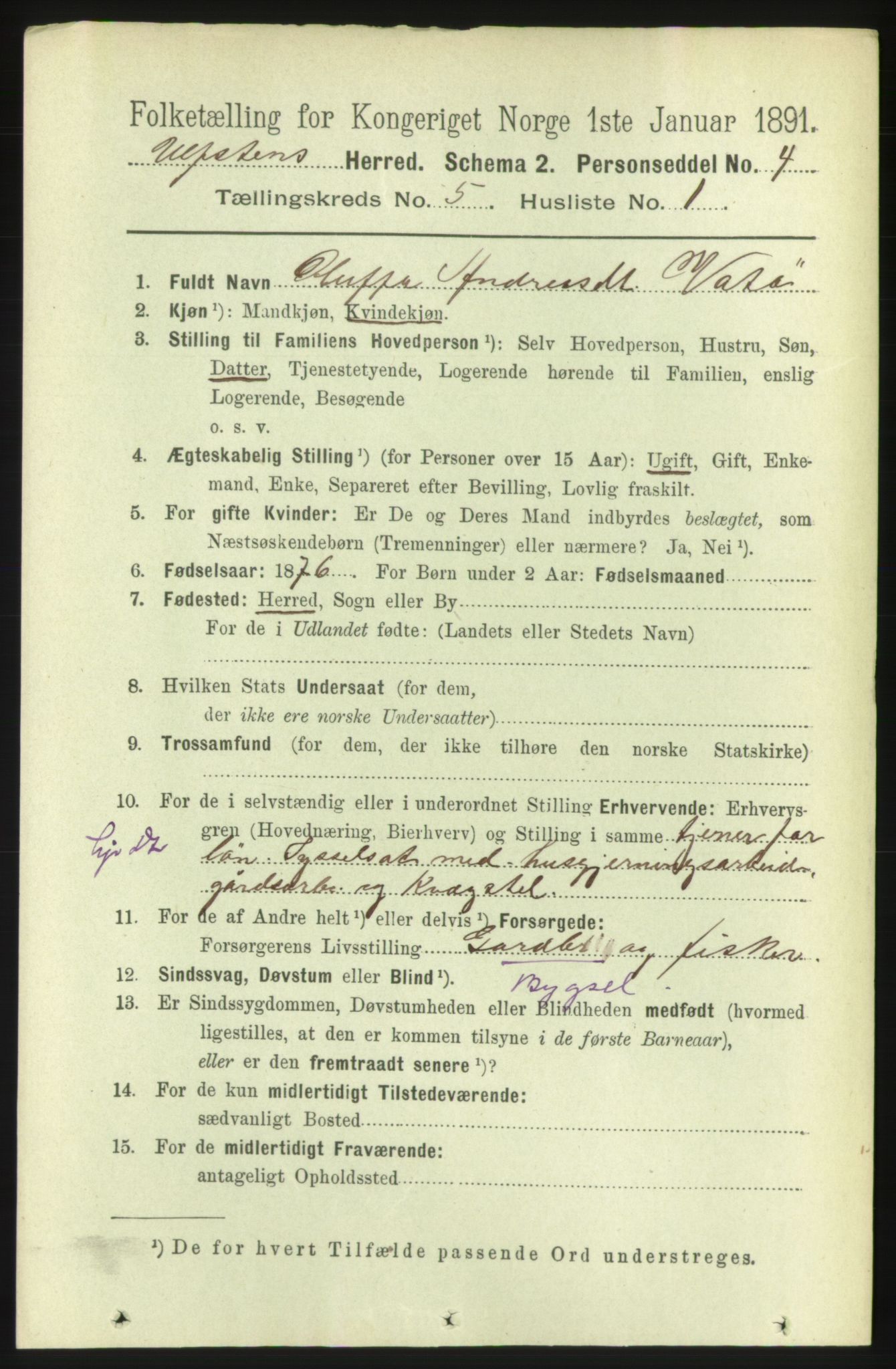 RA, 1891 census for 1516 Ulstein, 1891, p. 1264